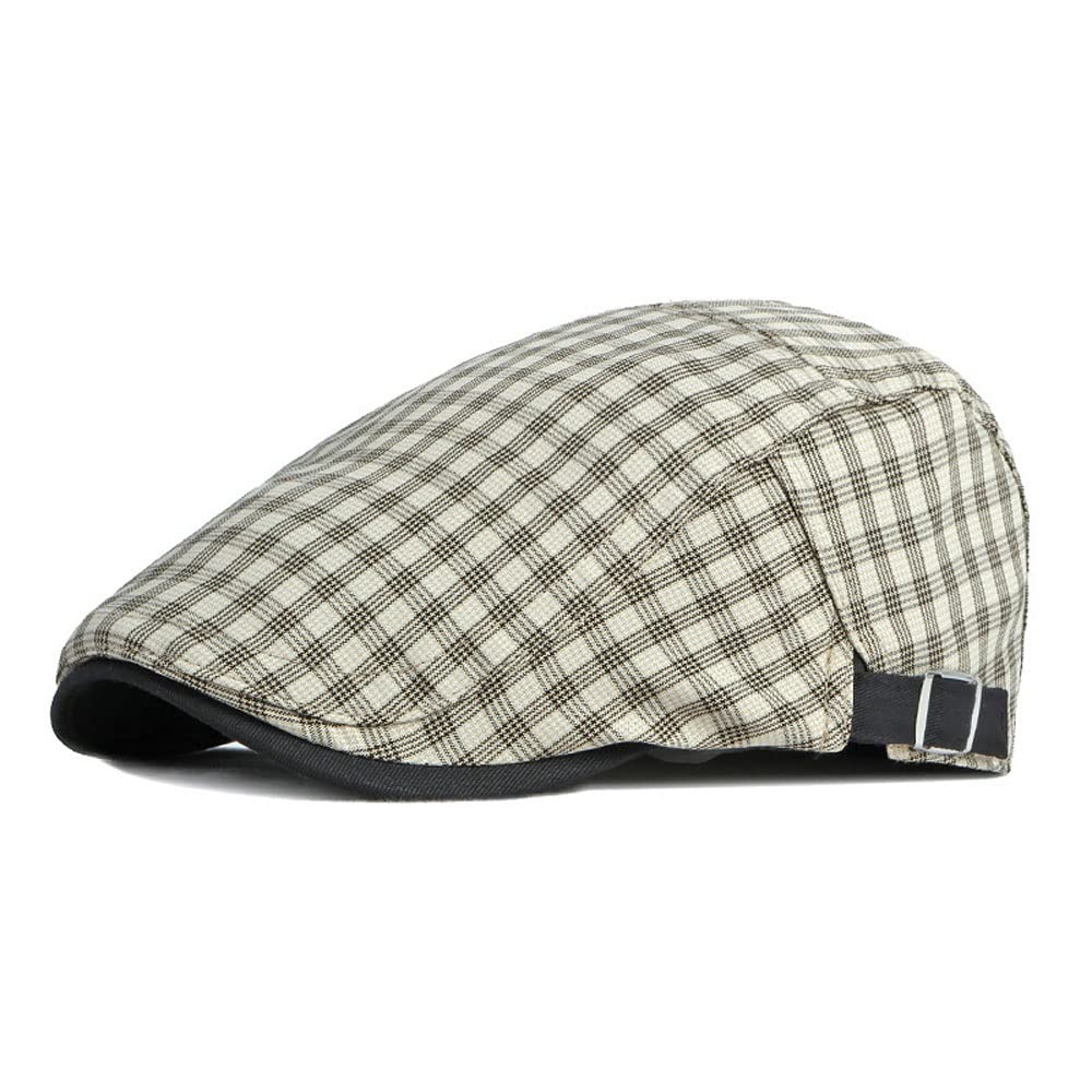 Stylish Unisex Plaid Cotton Flat Cap - Adjustable Summer & Spring Sun Hat (55-60cm) - Perfect for Outdoor Activities, Travel, and Casual Wear
