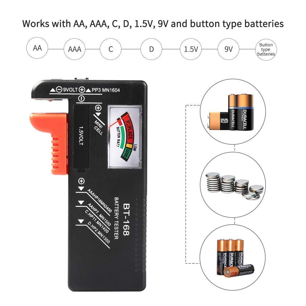 VGMAX BT-168 Digital Battery Tester for AA AAA 1.5V Batteries - Accurate Power Measurement Device for Household Electronics, Toys, Flashlights & Remote Controls