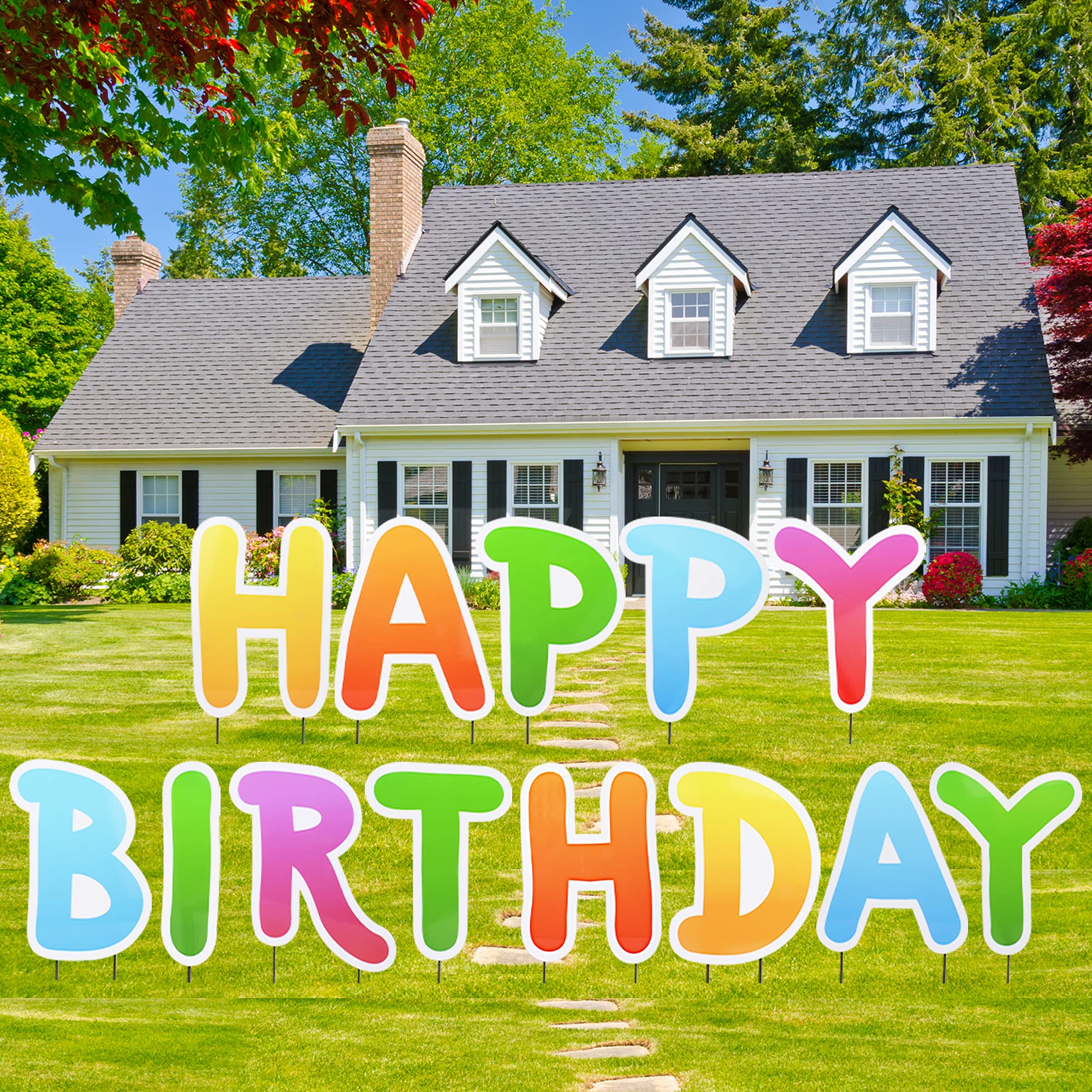 15” Large Colorful Happy Birthday Yard Sign - Durable Weather-Resistant Outdoor Decoration with Stakes for Birthday Parties, Backyard Celebrations & Special Events