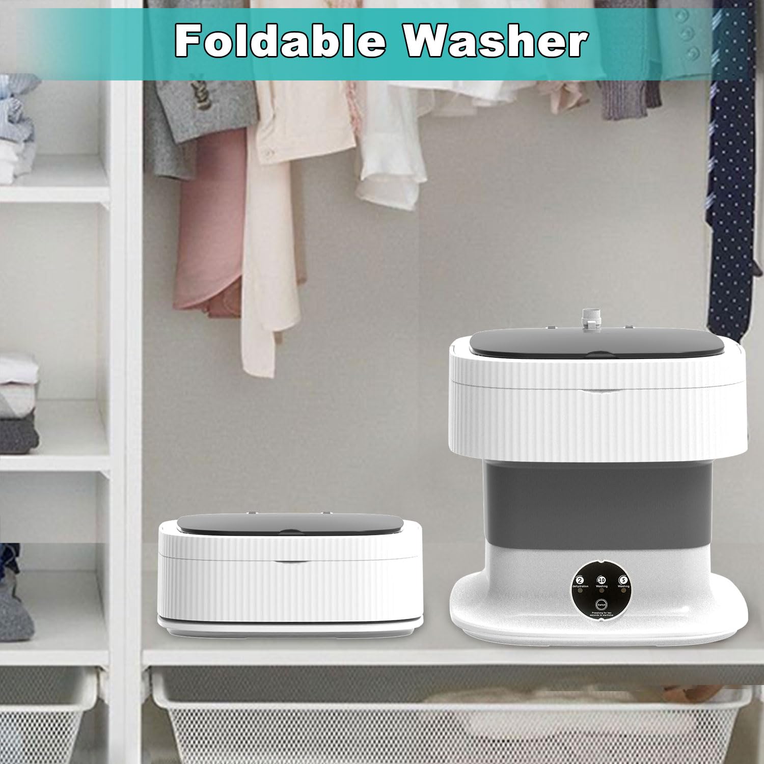 Mini Portable Washing Machine 16L with Spin Dryer - Compact Travel Washer, Foldable Design, Grey | Perfect for Camping, Dorms, RVs & Small Apartments
