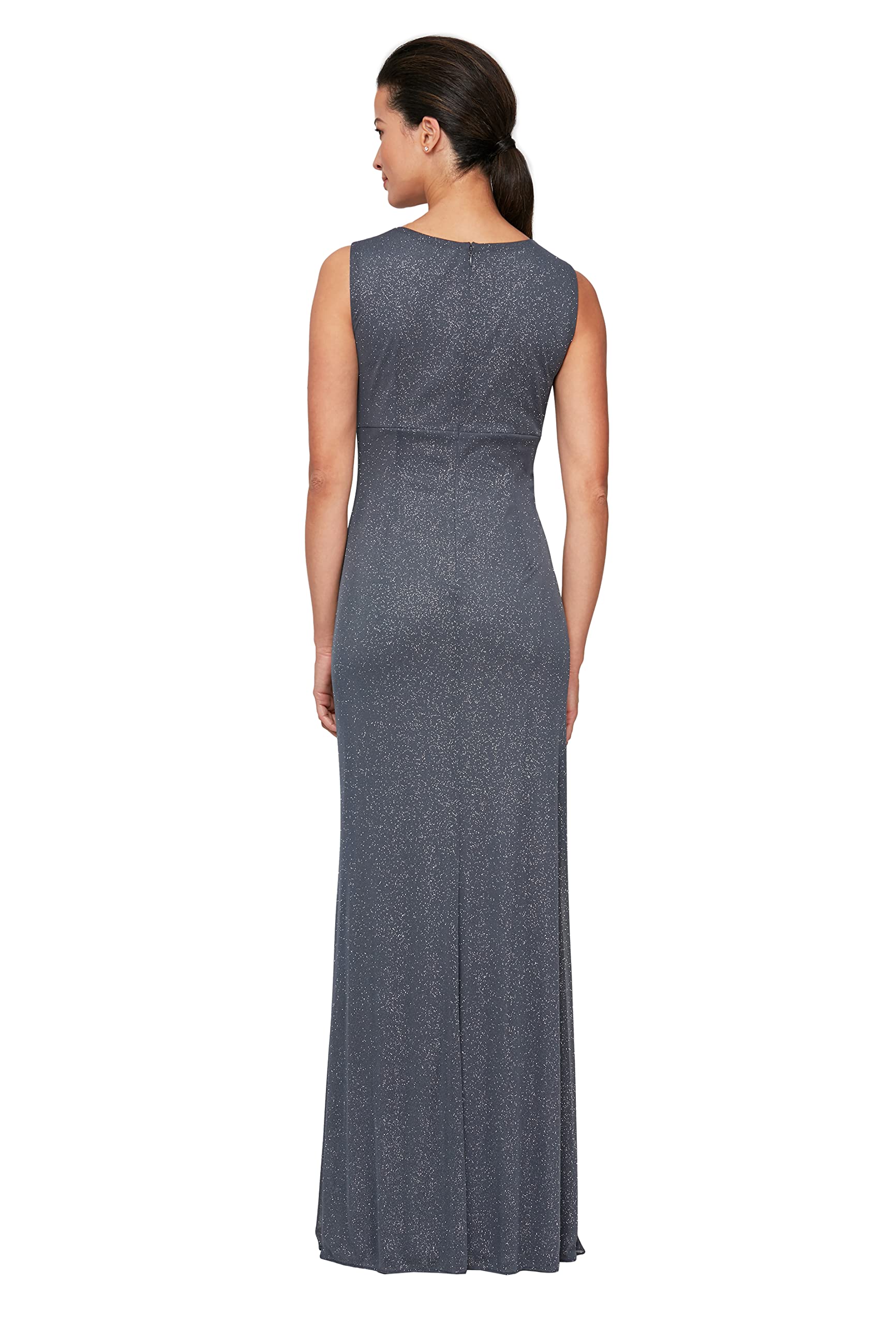S.L. Fashions Women's Sparkly Long Mesh Sleeveless Party Dress with Embellished Waist & Detachable Shawl - Perfect for Evening Gala, Prom, Cocktail Party & Special Occasions