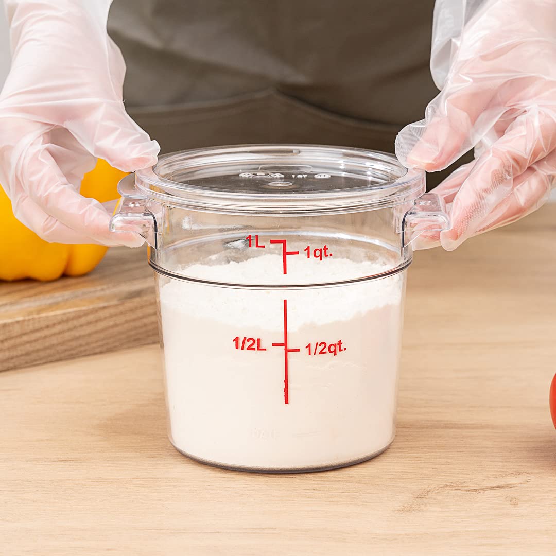 Restaurantware Met Lux 1 Quart (32 oz) Clear Plastic Food Storage Containers - 10-Pack Round Commercial Food Prep Buckets with Volume Markers, Lids Sold Separately | Space-Saving Kitchen Organization for Restaurants, Catering & Meal Prep