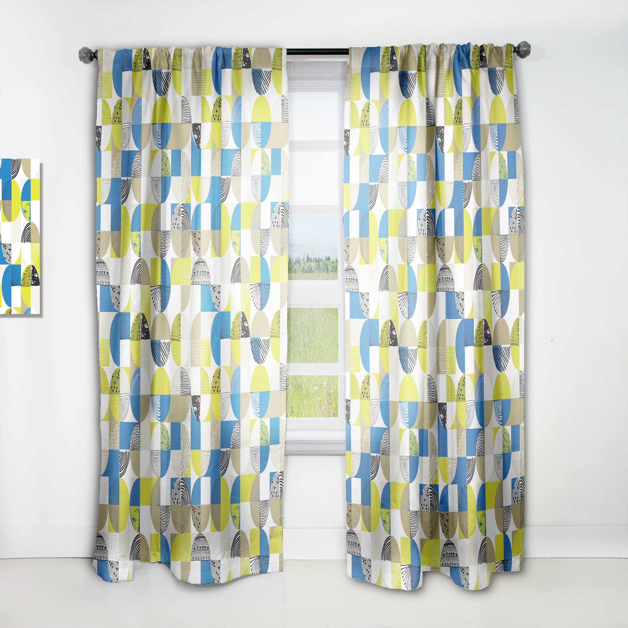 Circular Retro Design Thermal Insulated Curtains - Single Panel 52x84 - Blackout Drapes for Bedroom & Living Room - Perfect for Vintage Home Decor & Light Control