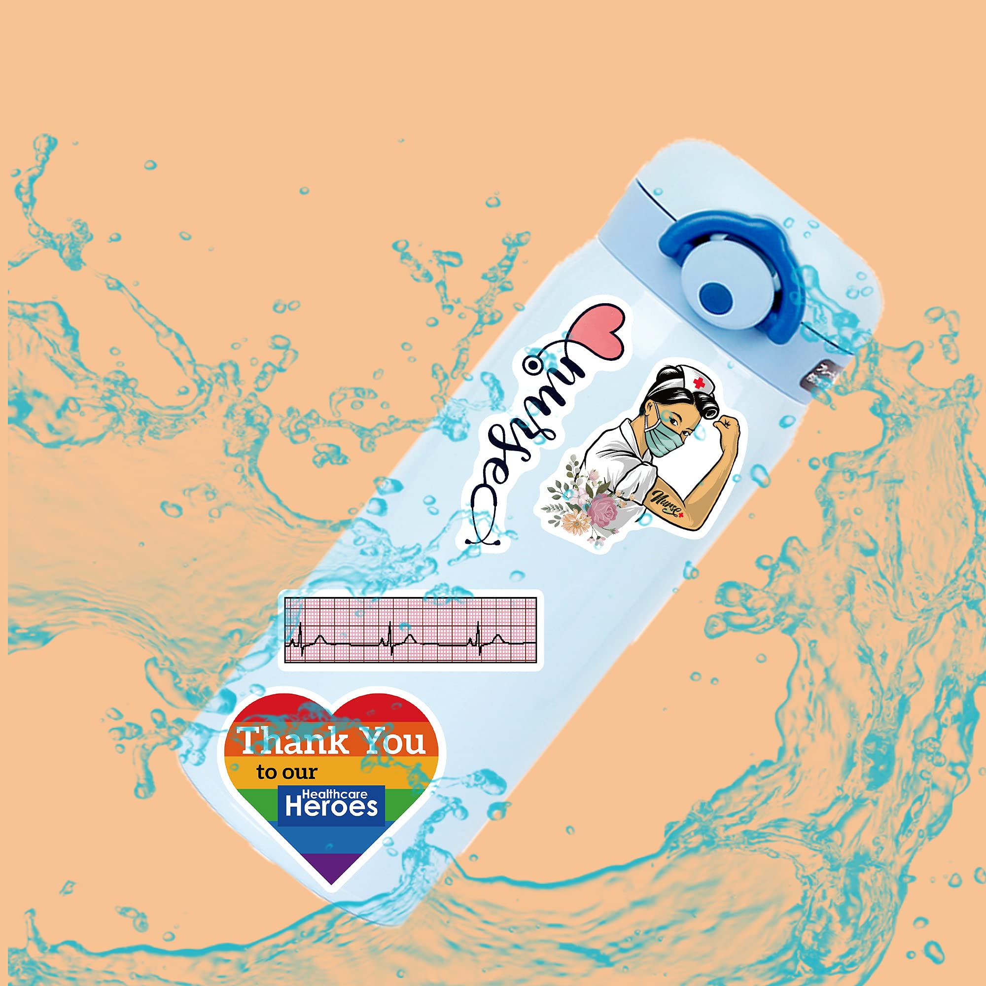 Nurse Stickers 50pcs - Cute White Angel Cartoon Vinyl Waterproof Stickers for Water Bottles, Laptops, Phone Cases & More | Perfect for Hospital Workers, Healthcare Professionals & Medical Students