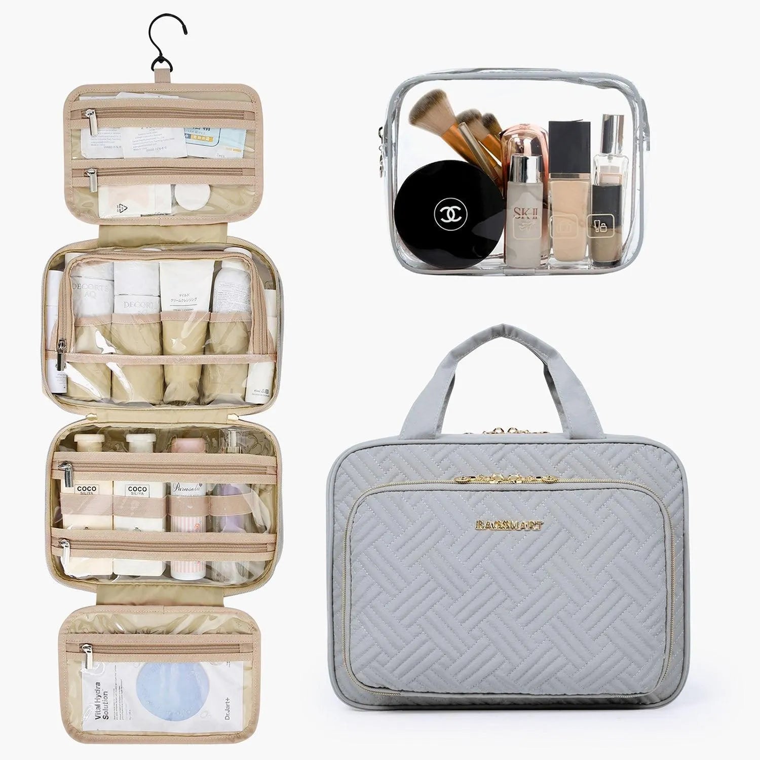 Space Saver Pro Hanging Toiletry Bag - Waterproof Travel Cosmetic Organizer for Bathroom, Camping & Gym - Compact Hanging Toiletry Case with Multiple Pockets