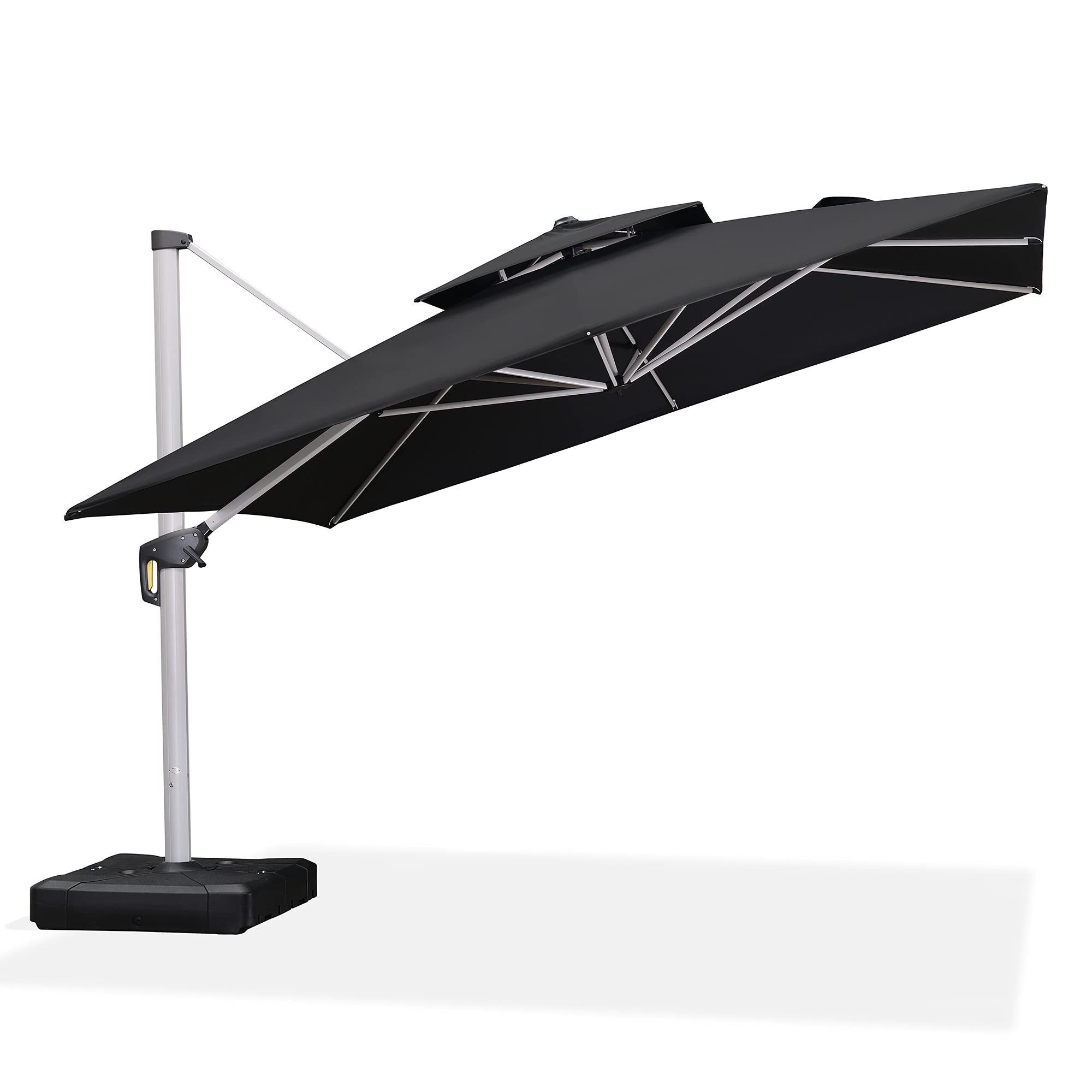 PURPLE LEAF 12ft Double Top Deluxe Square Patio Umbrella - Offset Hanging Cantilever Outdoor Market Umbrella for Garden, Backyard, Poolside (Black) | Durable Sun Shade for Patio Furniture & Outdoor Dining
