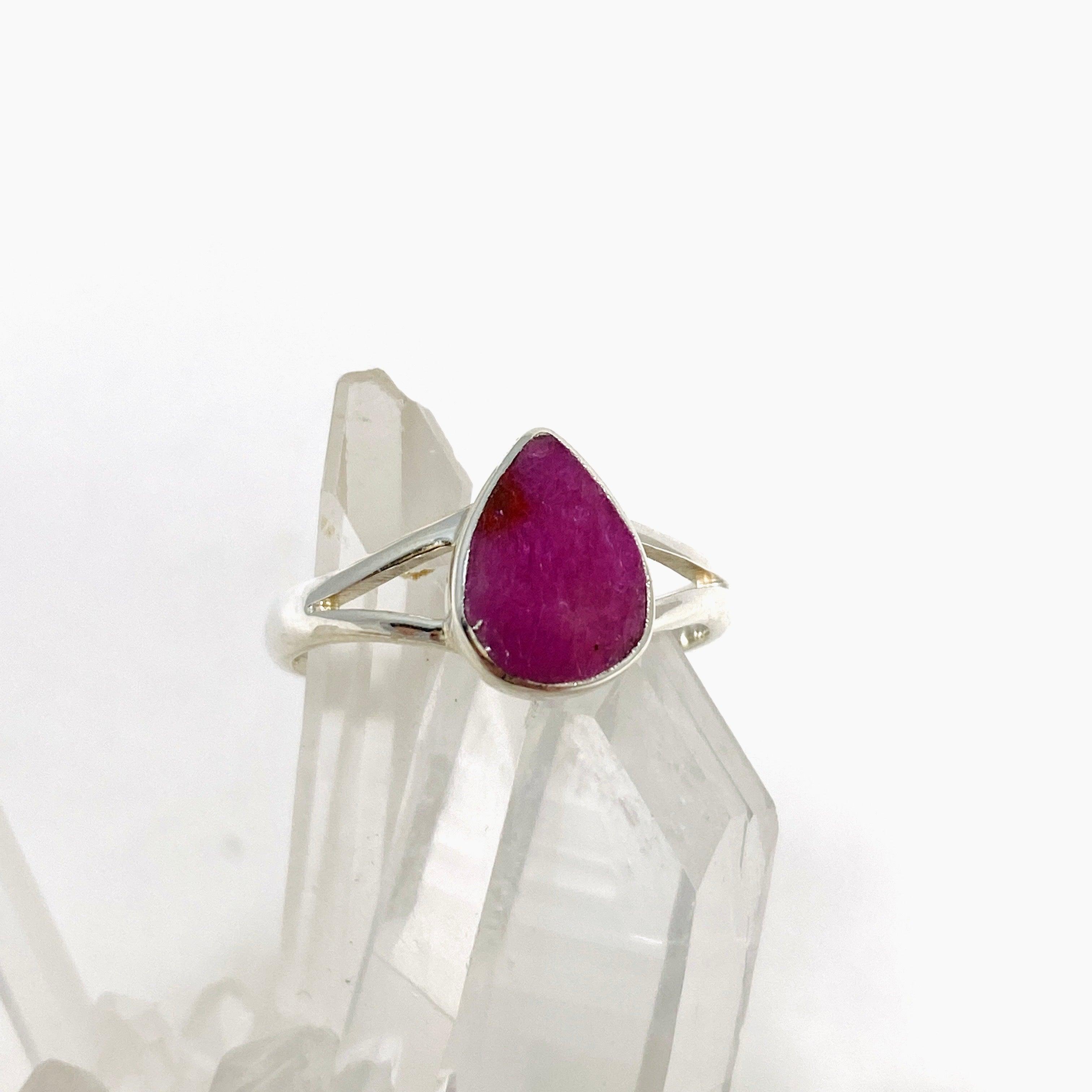Natural Raw Ruby Teardrop Ring - 925 Sterling Silver Handmade Jewelry R3935 for Women, Gift for Her, Valentine's Day, Anniversary, Birthday, Party Wear, Boho Chic Style