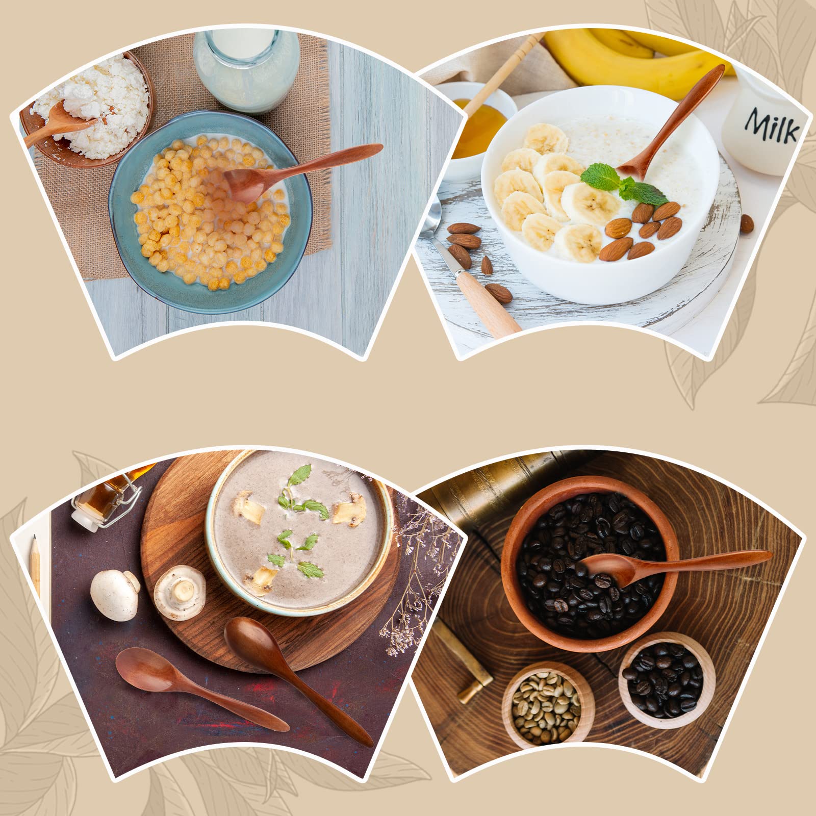 NUOMI 2-Piece Wooden Bowl Set with Wooden Spoons - Natural Small Serving Bowls for Desserts, Snacks, Soup & Salads - Perfect for Kitchen, Dining Table & Picnic Use