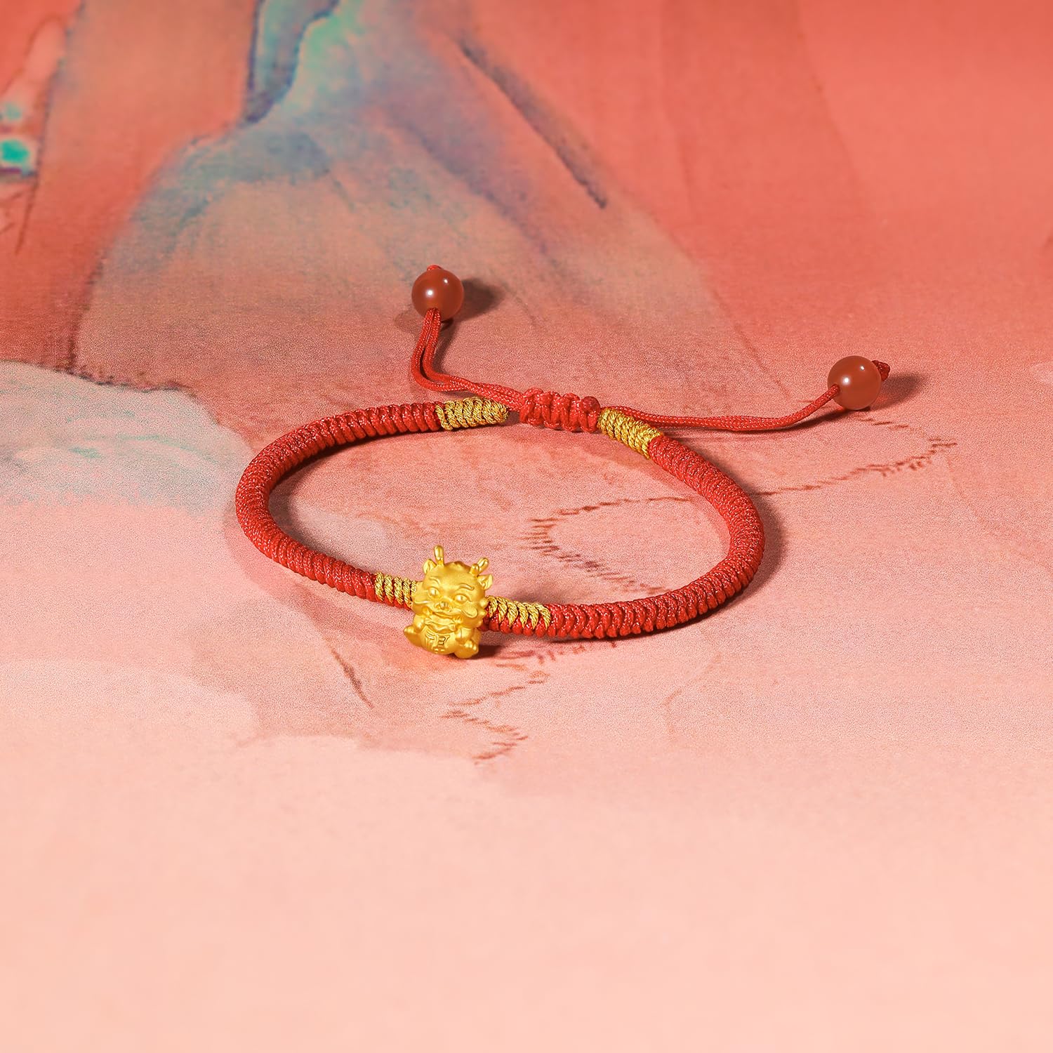 24K Gold Dragon Charm Bracelet - Adjustable Solid Gold Beaded Bangle with Red Braided Rope for Good Luck | Trendy Fashion Jewelry Gift for Women & Men | Perfect for Daily Wear, Special Occasions & Spiritual Protection