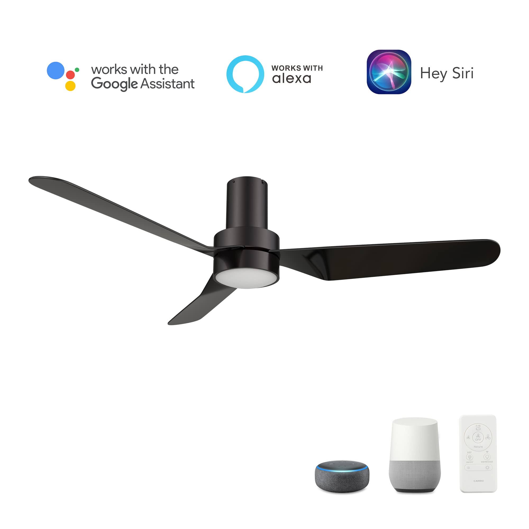 52 Inch Smart Ceiling Fan with Remote Control - 3 Blade Modern Ceiling Fan for Living Room, Bedroom & Office - Energy Efficient Quiet DC Motor - Matte Black Finish (Carro Madrid)