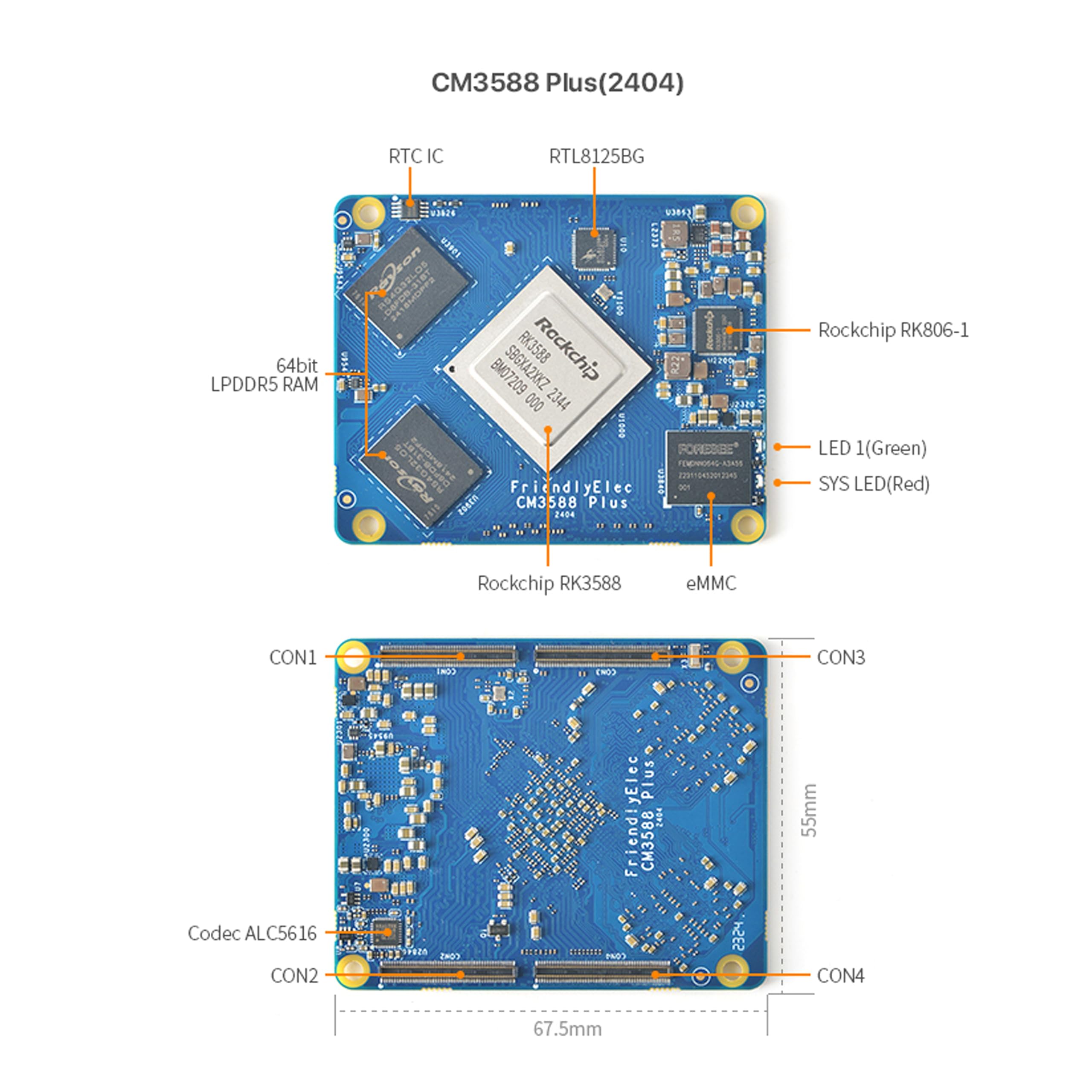 WayPonEV CM3588 Plus NAS Network Storage Module - Rockchip RK3588 8-Core CPU, 32GB RAM, 256GB eMMC - High Performance Home Cloud Server, AI Deep Learning & Laptop Replacement for Data Storage, Media Streaming & Smart Office Solutions
