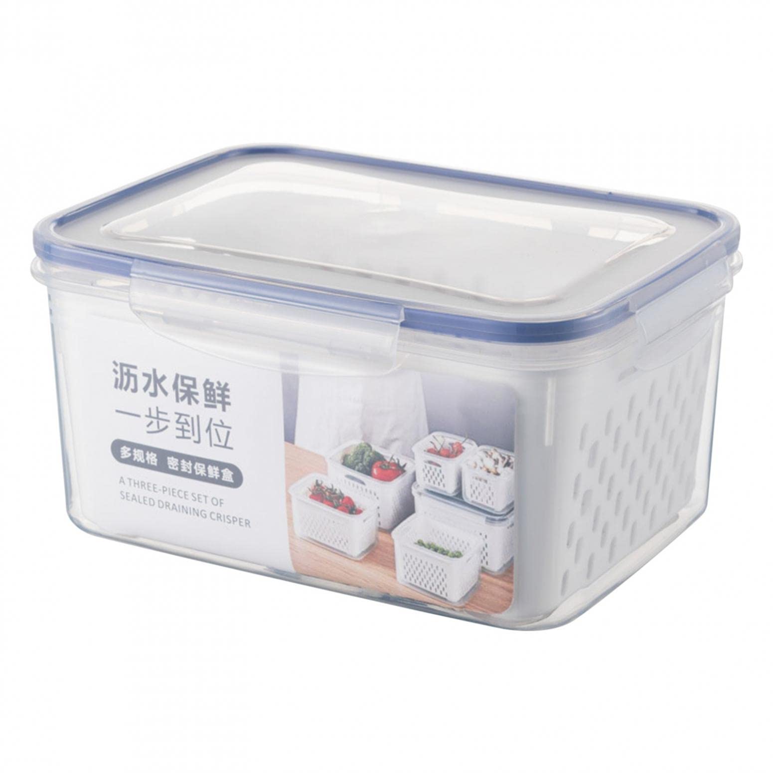 OLOPE 3-in-1 Large Capacity Fruit & Vegetable Storage Containers for Refrigerator - BPA-Free Fresh Food Organizer with Drain Colander & Lid - Perfect for Storing Salad, Berries, Meat & Meal Prep in Fridge