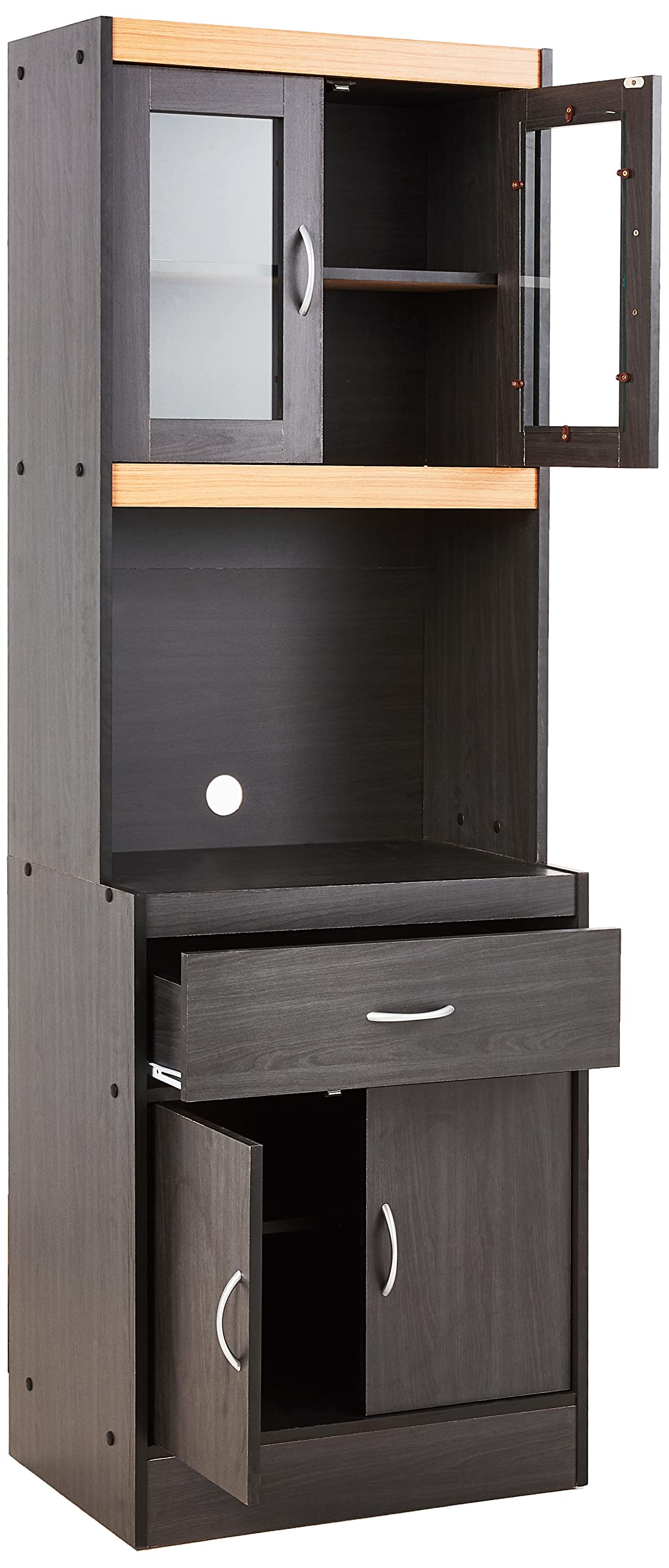 Hodedah Black Beech China Cabinet - Elegant Display Storage for Dining Room, Kitchen, or Living Room - Perfect for Showcasing Fine China, Glassware, and Collectibles