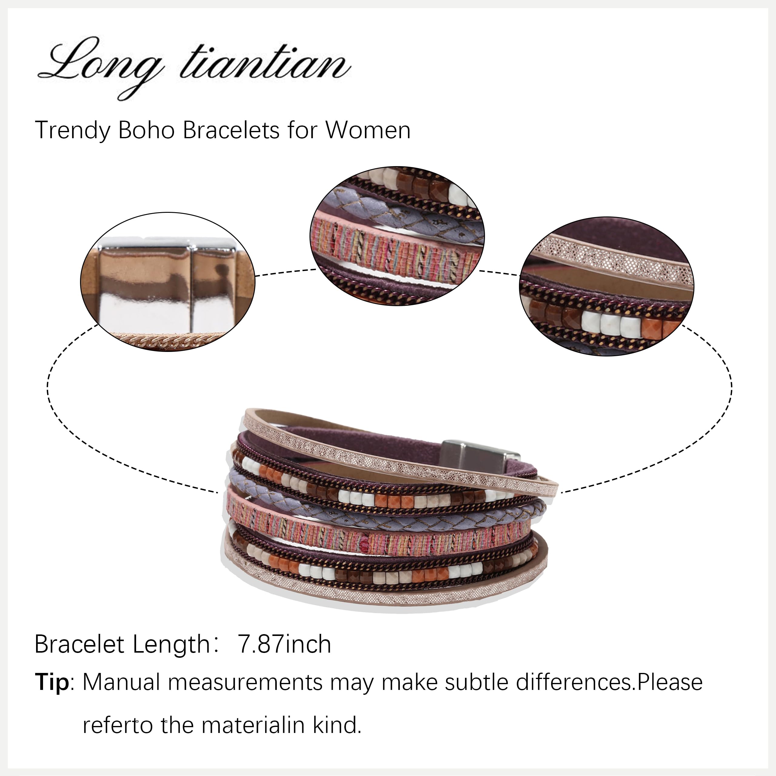 Trendy Blue Leather Wrap Bracelet for Women - Stackable Multi-Layer Cuff Western Jewelry - Perfect for Boho Outfits, Casual Wear & Festival Accessories
