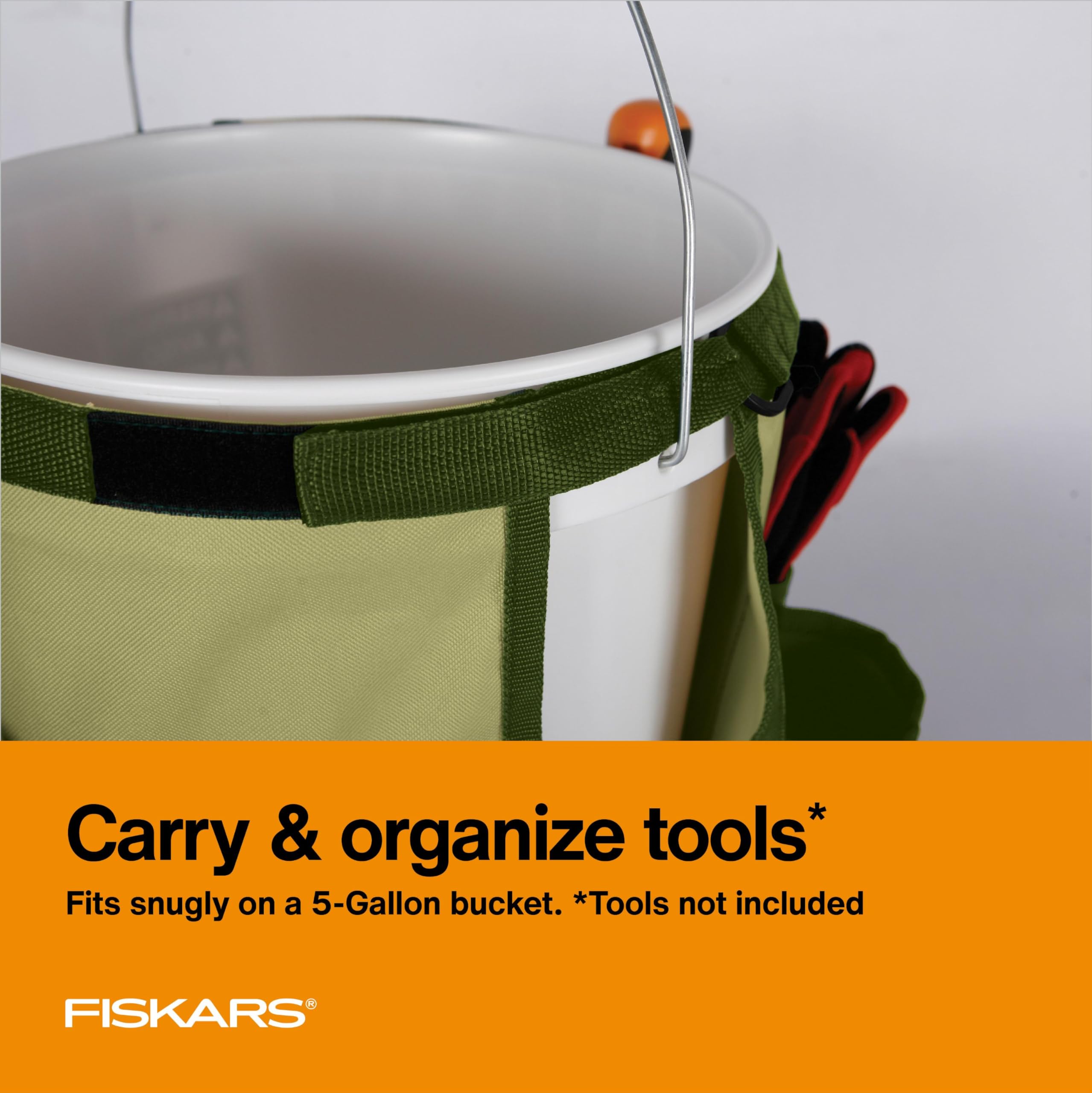 Fiskars 5 Gallon Garden Tool Bucket Caddy - Heavy Duty Organizer for Gardening Tools (Bucket & Tools Not Included) | Perfect for Outdoor Yard Work, Landscaping & Garden Storage