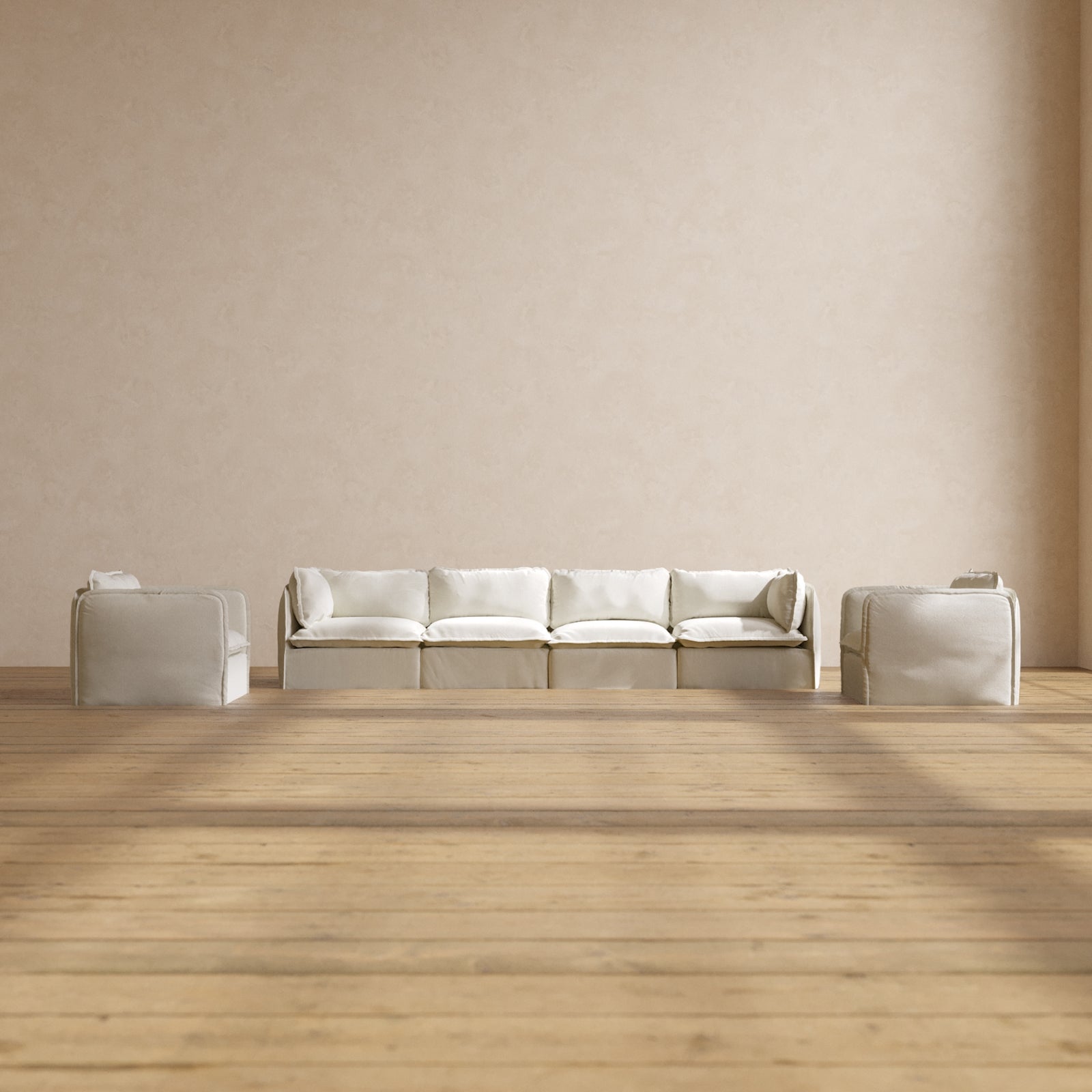 Premium Modular 4-Seater Sofa with Armchair Set in Eggshell White | Modern Sectional Couch for Living Room, Lounge & Family Room | Comfortable Blend Fabric for Relaxation & Entertainment