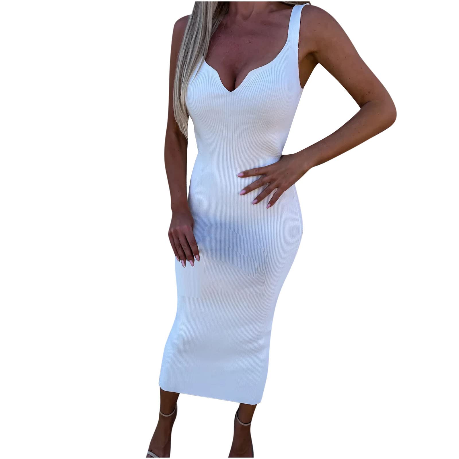 YAWOTS Women's White Summer Dress - Sleeveless Wrap Sundress, Sexy Slimming V-Neck Casual Dress for Beach, Vacation & Date Night