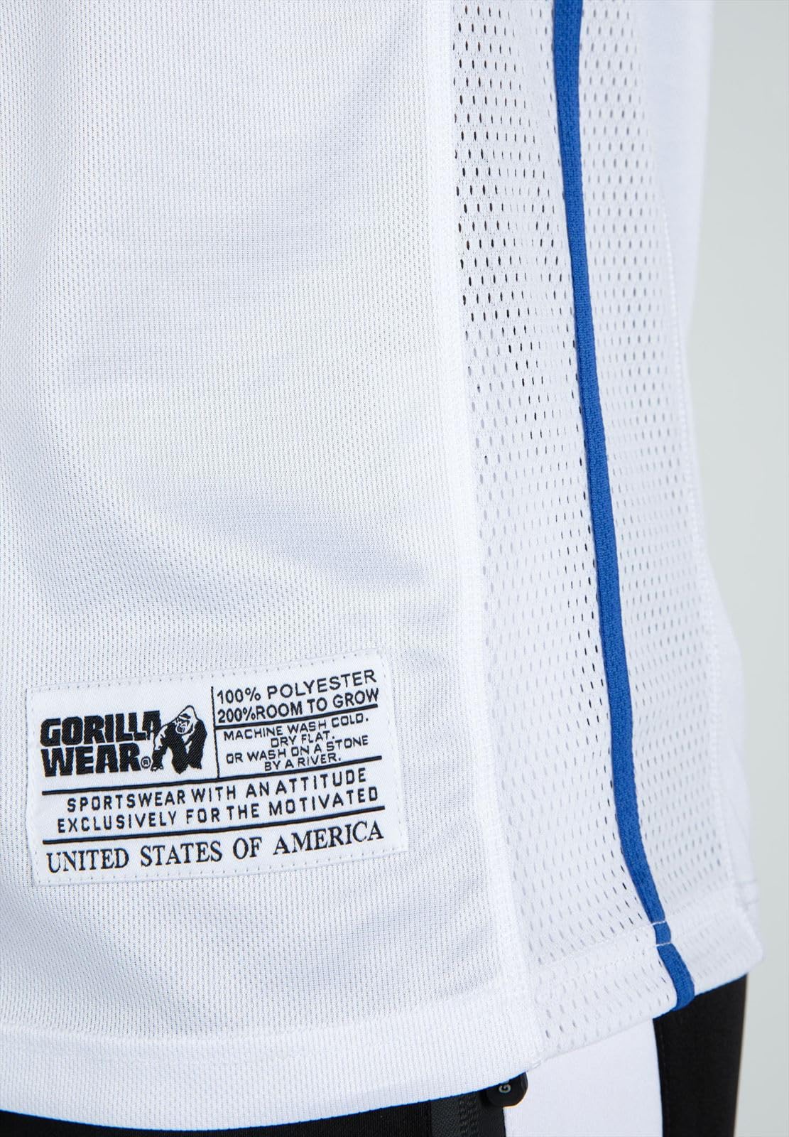 GORILLA WEAR San Mateo Men's Gym Tank Top - Breathable Workout Shirt for Bodybuilding & Fitness Training - White/Blue - Perfect for Weightlifting, CrossFit & Summer Workouts
