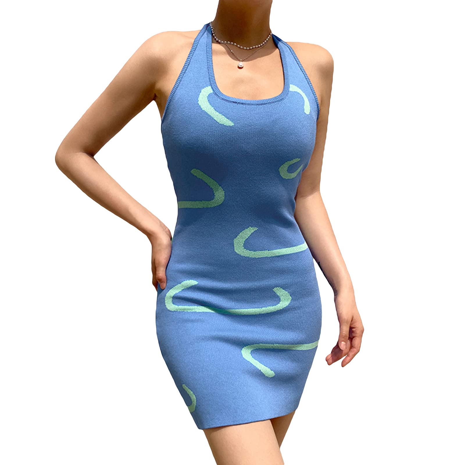 YGHJK Women's Sexy Knitted Halter Neck Sleeveless Mini Dress - Backless Bodycon Tank Dress for Club, Party & Streetwear Fashion | Summer Casual Outfit