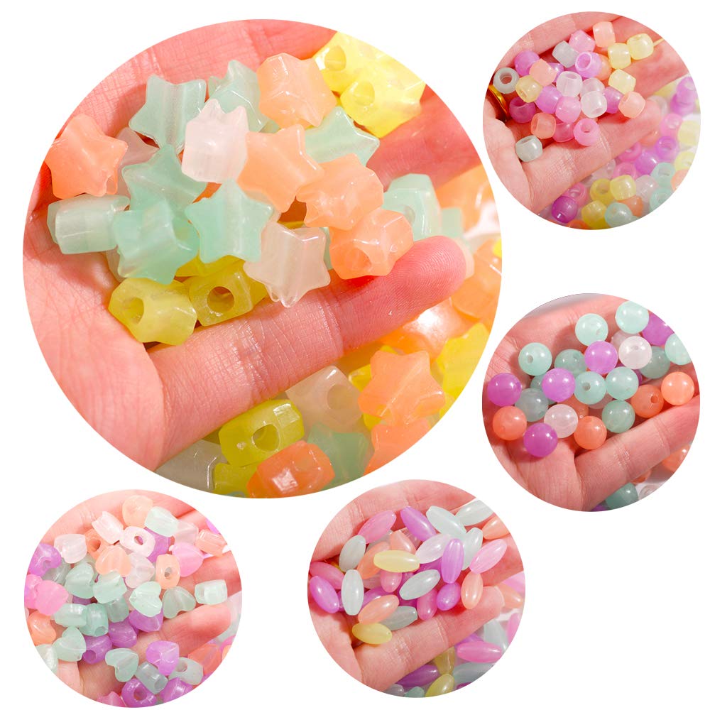 500Pcs UV Color Changing Beads - Round, Heart, Star, Oval & Cylindrical Glow in The Dark Acrylic Beads for DIY Jewelry Making, Bracelets, Necklaces - Perfect for Kids Crafts, Party Favors & Nighttime Accessories