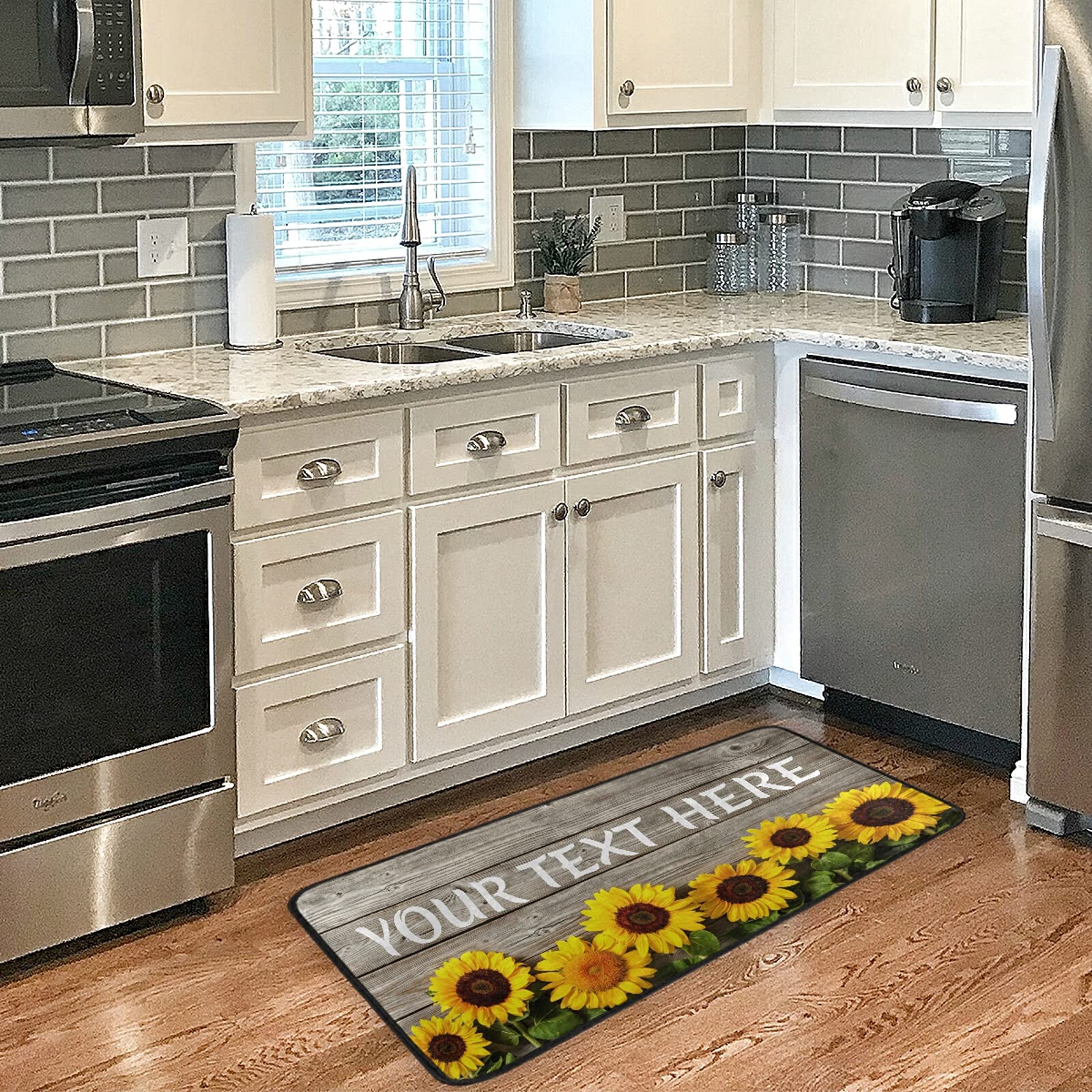 Custom Sunflower Kitchen Rug - Washable Anti-Fatigue Floor Mat for Comfort & Decor | Non-Slip Kitchen Mats for Sink, Stove & High-Traffic Areas