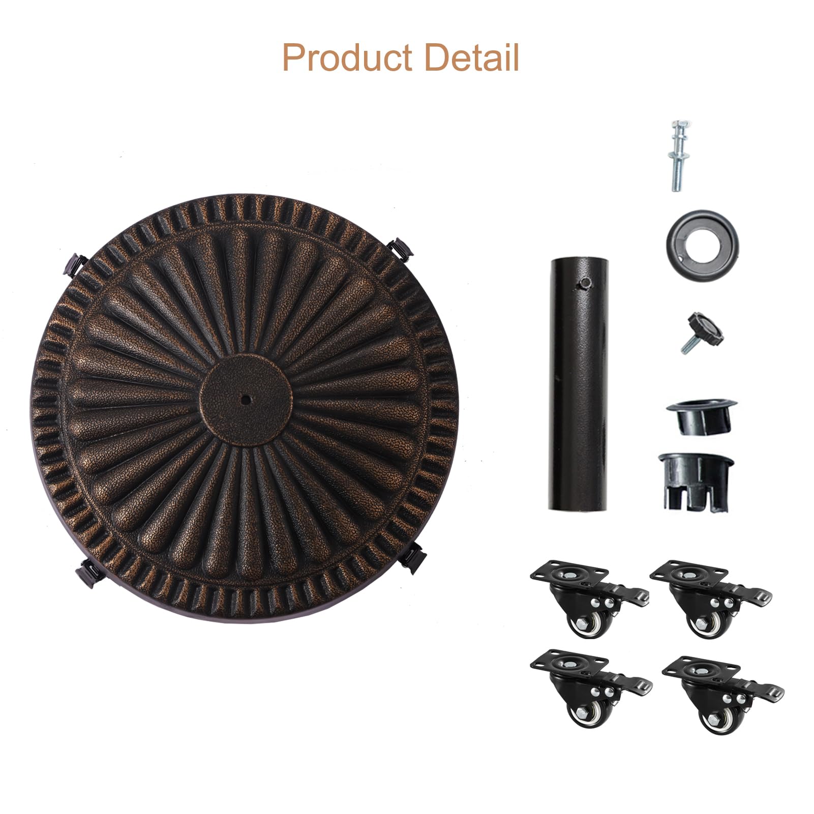 Heavy Duty 52 lb Bronze Round Base Stand with Rolling Wheels for Outdoor Patio Umbrella - Perfect for Garden, Backyard, and Market Table Use