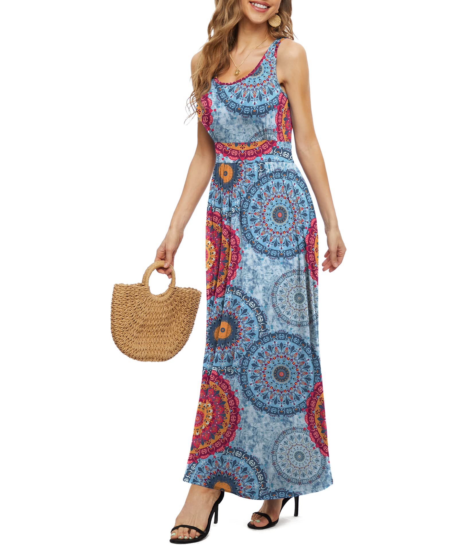 LILBETTER Women's Sleeveless Maxi Dress with Pockets - Empire Waist Flowy Long Summer Dress for Casual Wear, Beach, Vacation & Outdoor Activities