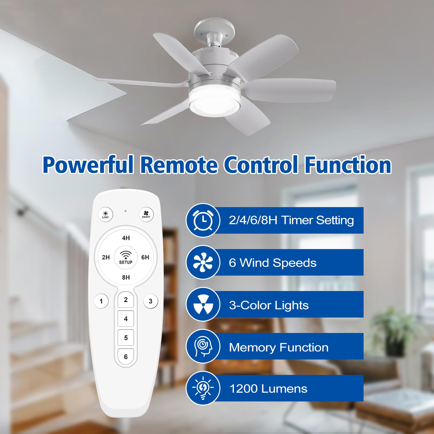 Remote-Controlled Dimmable LED Ceiling Fan with Light, 3 Colors 2800K-6500K - Perfect for Bedroom & Living Room