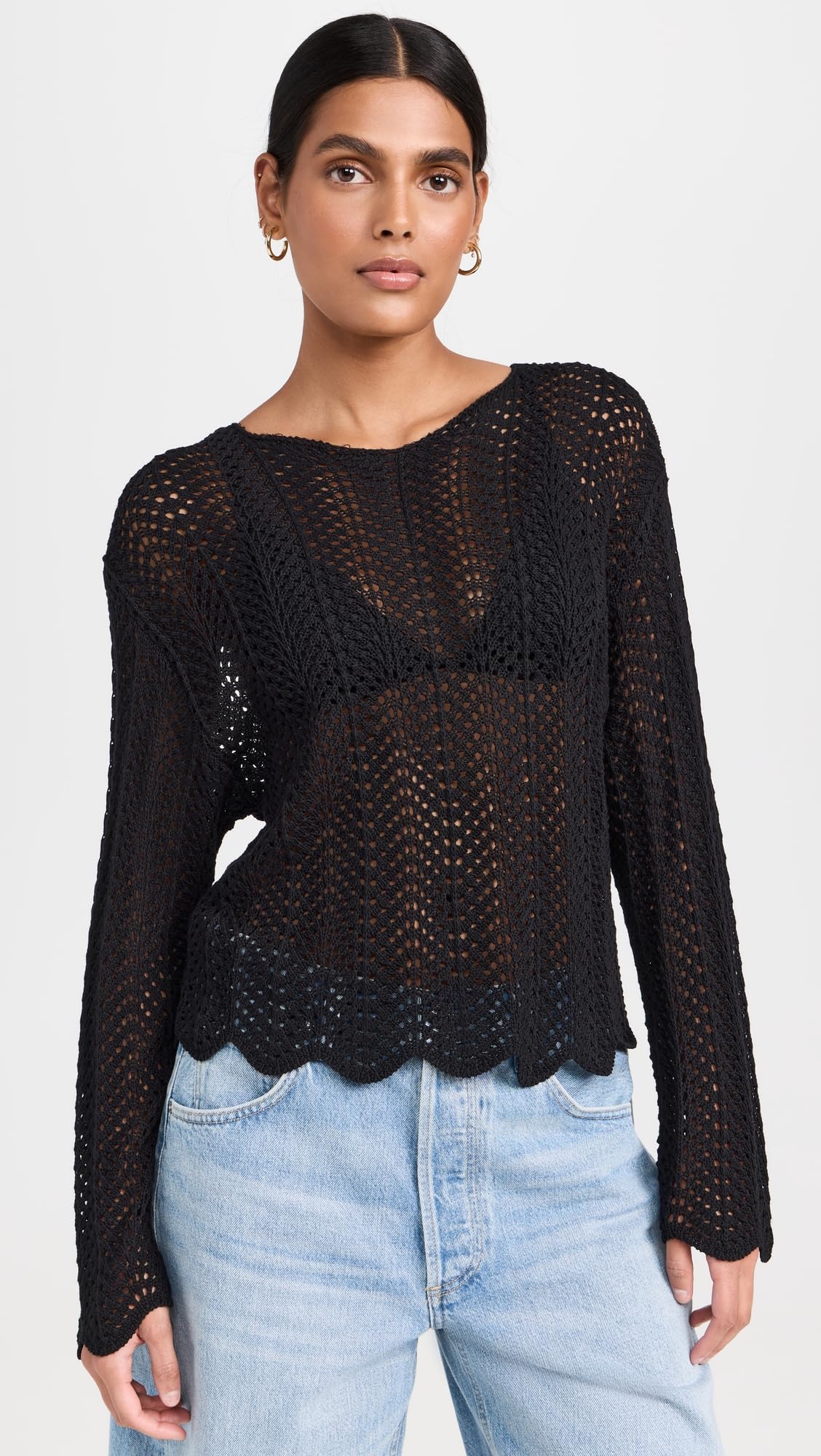 Z SUPPLY Women's Donovan Crochet Sweater - Soft Boho Knit Pullover for Fall & Winter - Perfect for Casual Outings, Coffee Dates, and Cozy Evenings