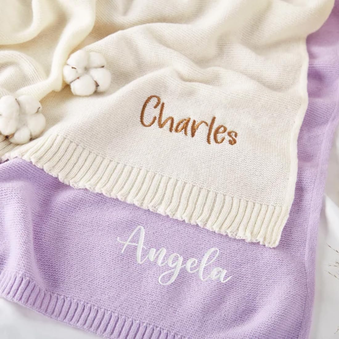 Personalized Embroidered Baby Blanket with Name - Soft Knit Toddler Blanket for Boys & Girls - Light Purple 32x40 Inch (80x100cm) - Perfect for Nursery, Baby Shower Gift & Cozy Comfort