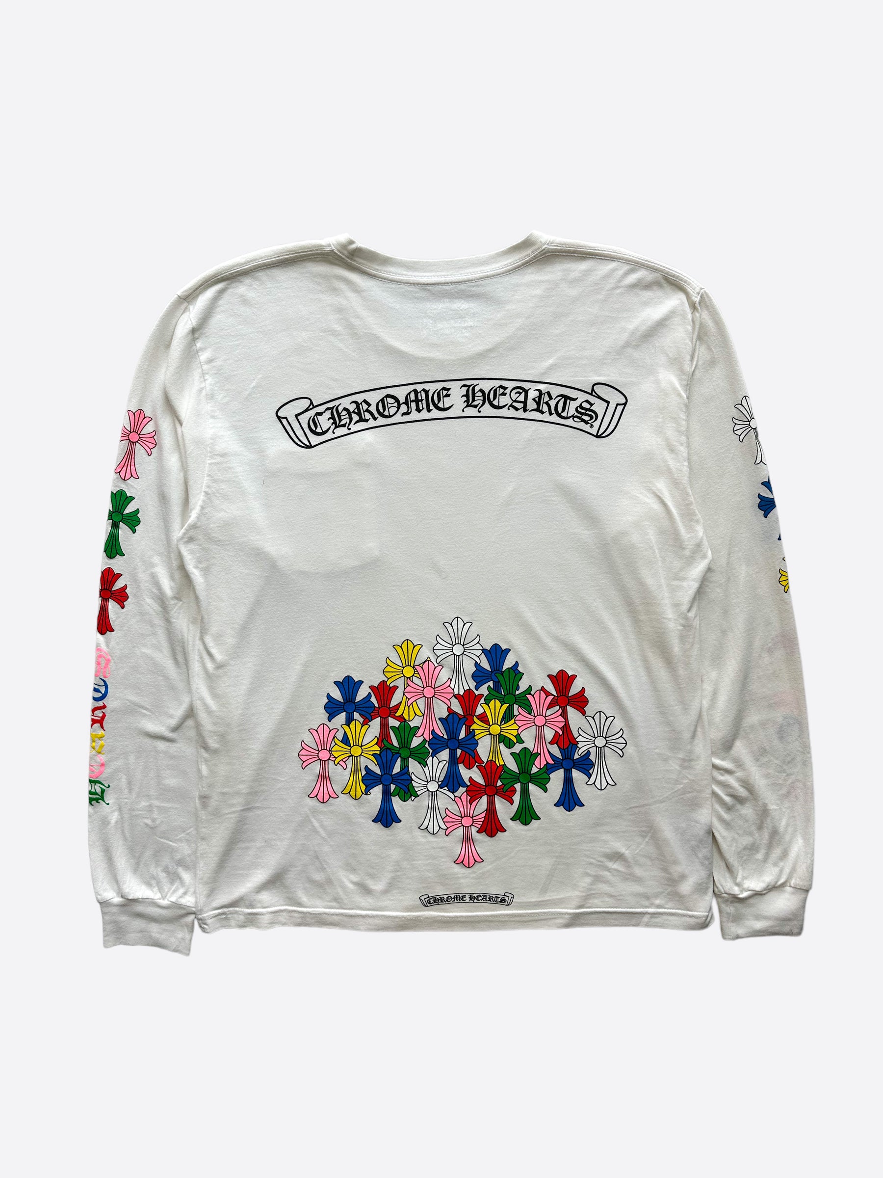 Chrome Hearts White Multicolor Cross Long Sleeve T-Shirt for Men - Stylish Graphic Tee for Casual Wear, Street Fashion & Everyday Outfits