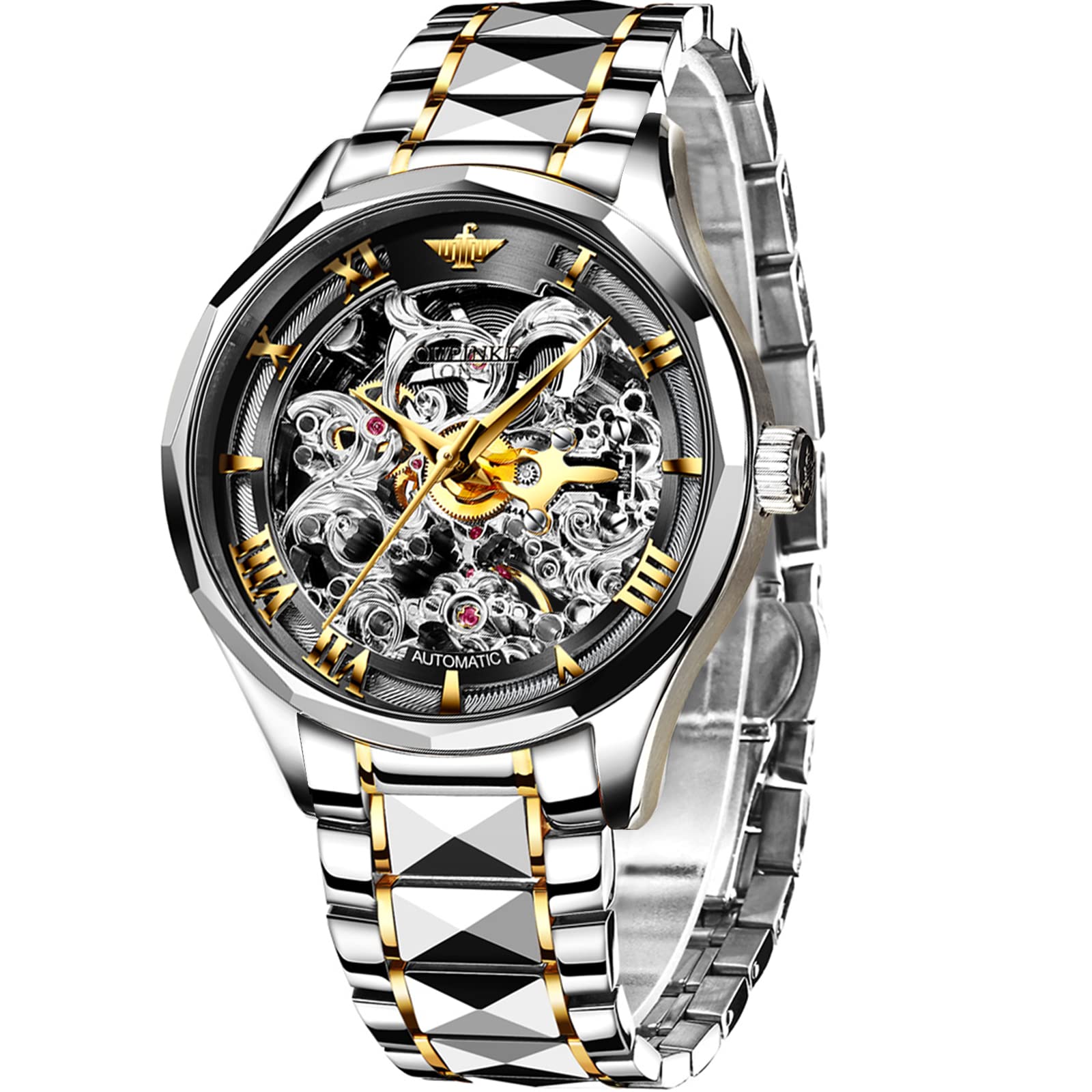 OLEVS Automatic Skeleton Watch for Men - 5ATM Waterproof Tungsten Steel Self-Winding Wristwatch with Japanese Movement | Dress, Business & Casual Wear
