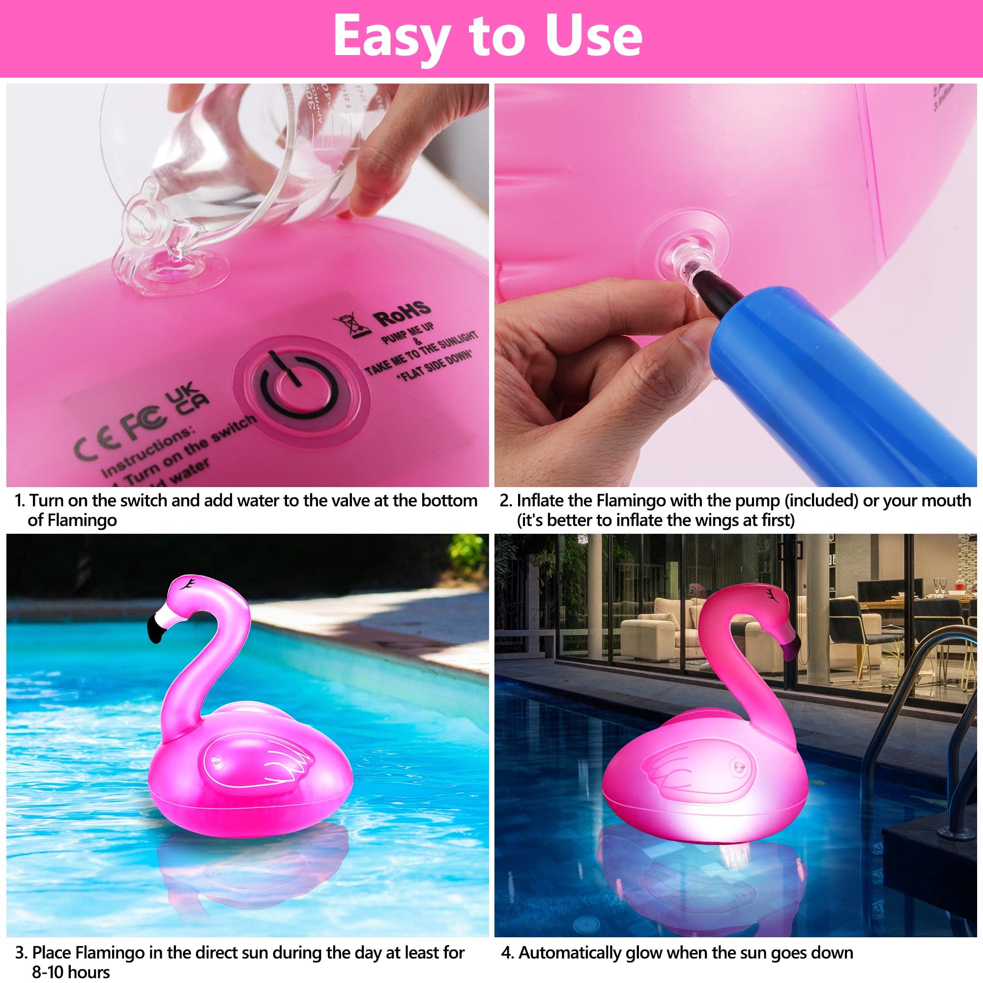 Solar Flamingo Pool Lights 3 Pack - Waterproof Floating LED Lights for Swimming Pools, Outdoor Decor | Glow in The Dark Solar Powered Flamingo Lights for Garden, Patio, Backyard Parties & Nighttime Pool Decorations