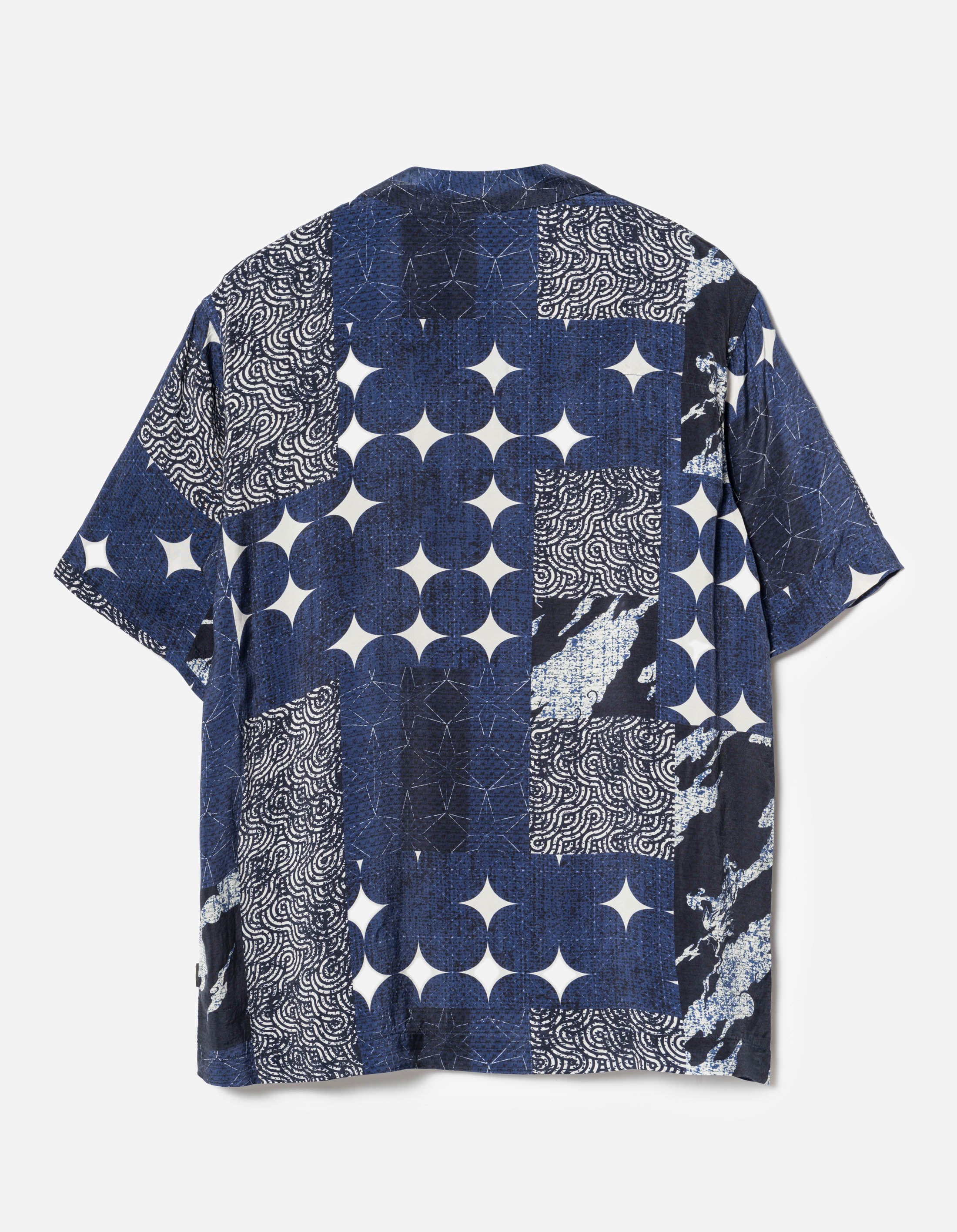 Sashiko Patchwork Summer Shirt for Men & Women - Navy & Ecru Cotton Blend - Lightweight Breathable Button Down Shirt for Casual Wear, Beach Outfits, and Summer Travel