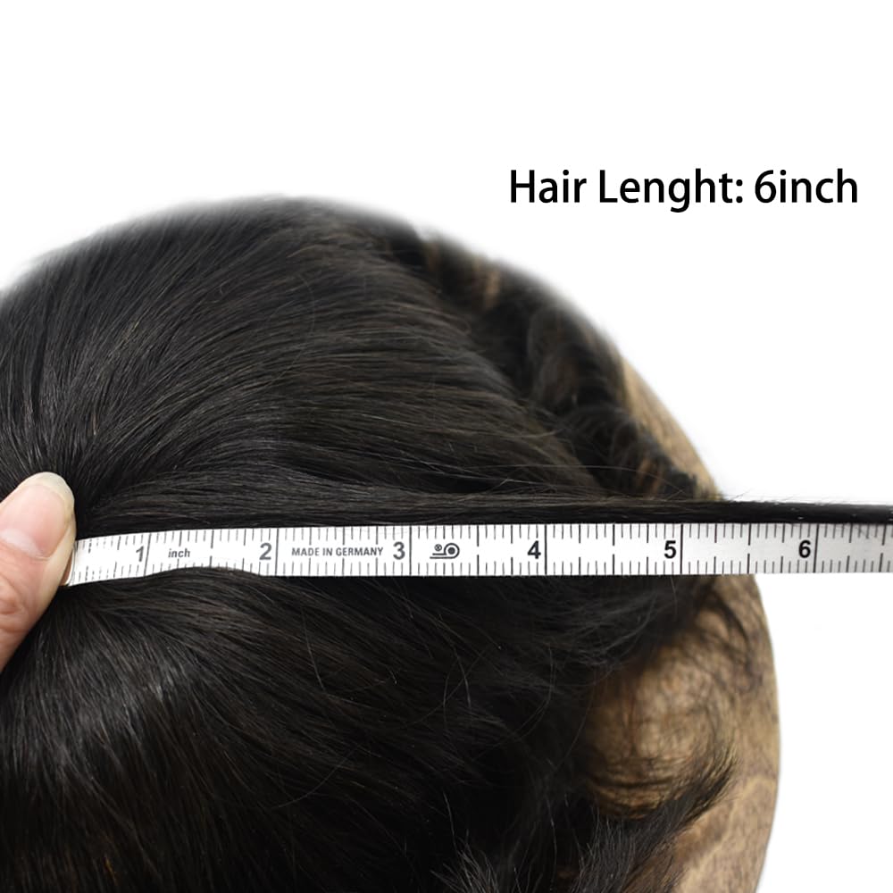 Men's Swiss Lace Toupee Hair System - 7x9 Inch Human Hair Replacement Piece for Thinning Hair (Jet Black #1, Medium-Light Density) - Natural Looking Hairpiece for Daily Wear & Special Occasions