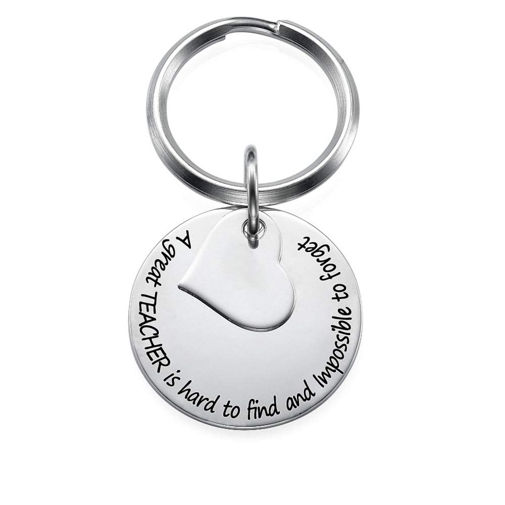 925 Sterling Silver Engraved Teacher Keychain - Perfect Thank You Gift for Educators