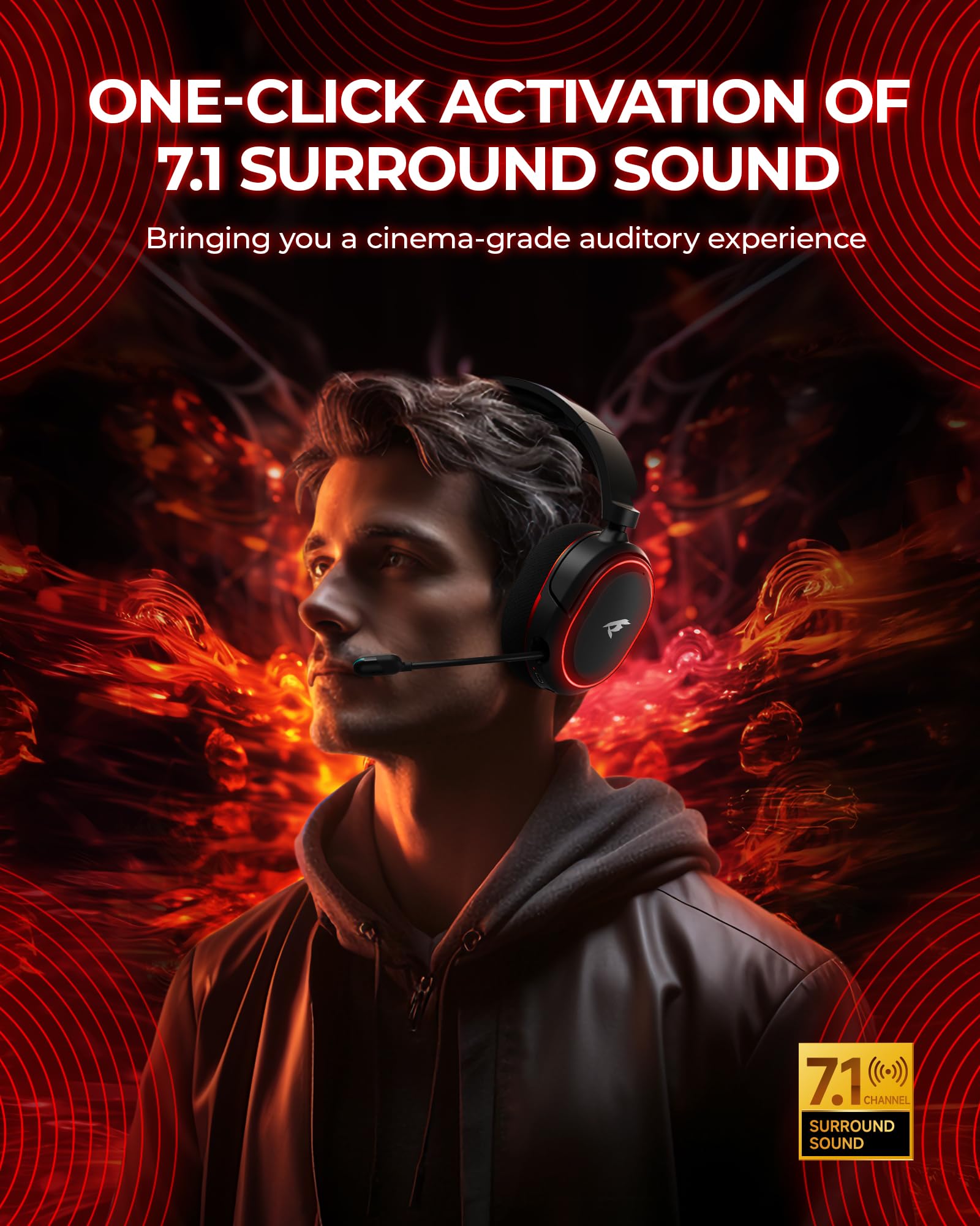 Wireless Gaming Headset with 7.1 Surround Sound, 2.4Ghz USB & Bluetooth 5.4 - 100-Hour Battery, Noise Canceling Mic, RGB Lighting - Compatible with PC, PS5, PS4, Mac, Switch (Xbox Wired Mode Only) - Perfect for Competitive Gaming & Streaming