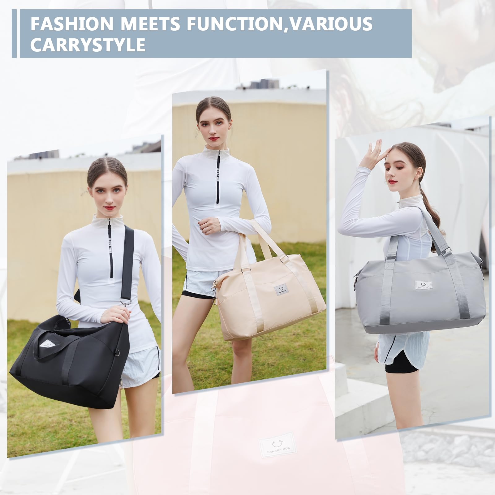 Best Gym Bag for Women - Waterproof Travel Duffel Bag with Trolley Sleeve, Large Weekender Overnight Bag & Carry On Tote for Workout, Yoga, Dance, Travel & Gym - Perfect for Sports, Fitness & Business Trips