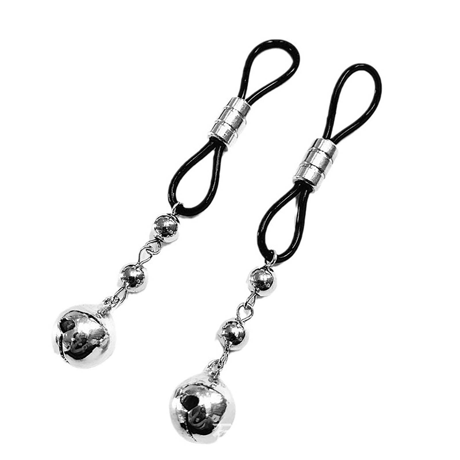 Adjustable Non-Pierced Silicone Nipple Clips with Bells - Weighted Couples Adult Massage & Toning Sex Toys (Silver) - Perfect for Sensual Play, BDSM, and Intimate Couples Bonding