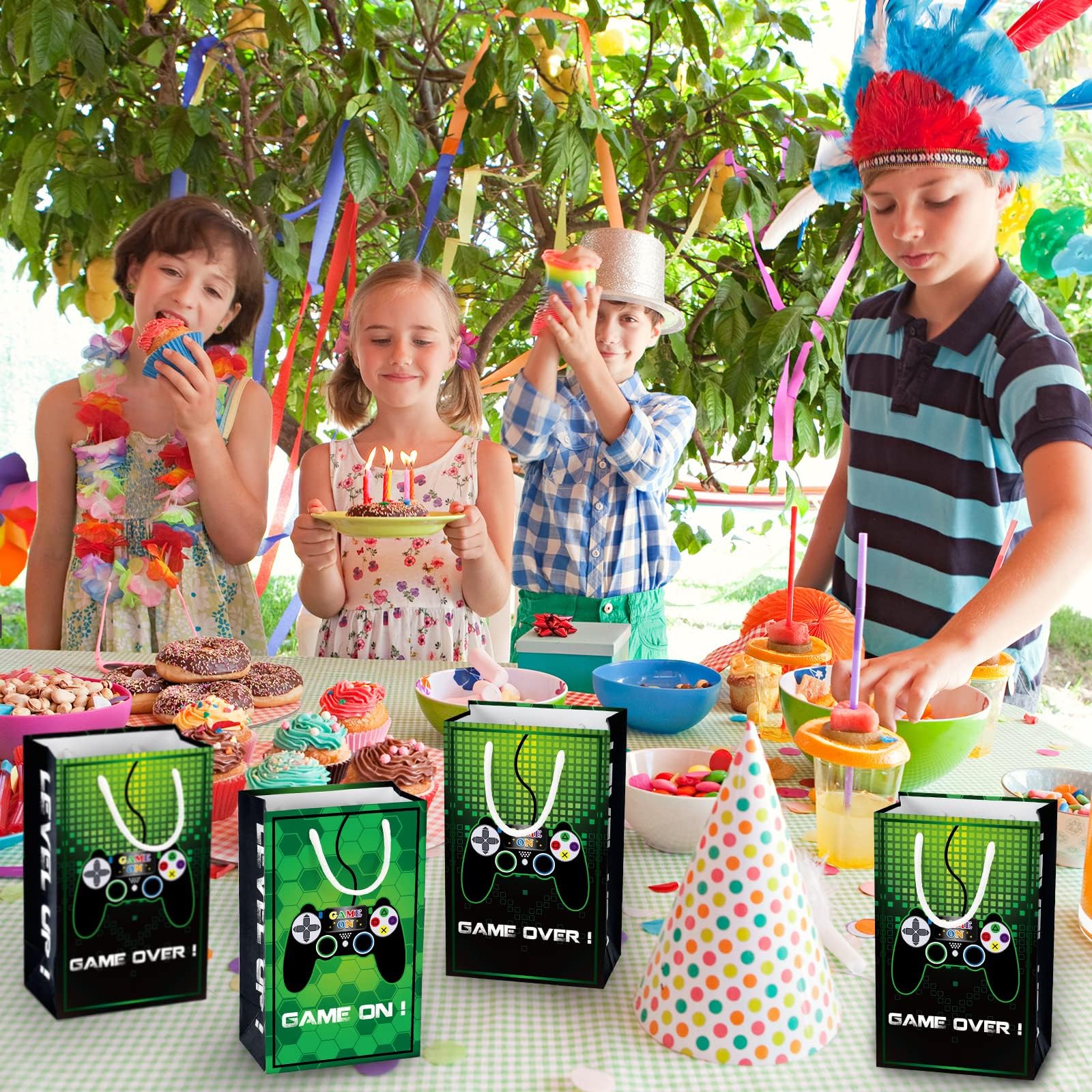 WERNNSAI 16 Pack Video Game Party Favor Bags - Gaming Birthday Party Supplies for Kids, Boys, Gamers - Candy Treat Bags with Handles - Perfect for Game Themed Parties, Birthday Goodie Bags & Gamer Gift Bags