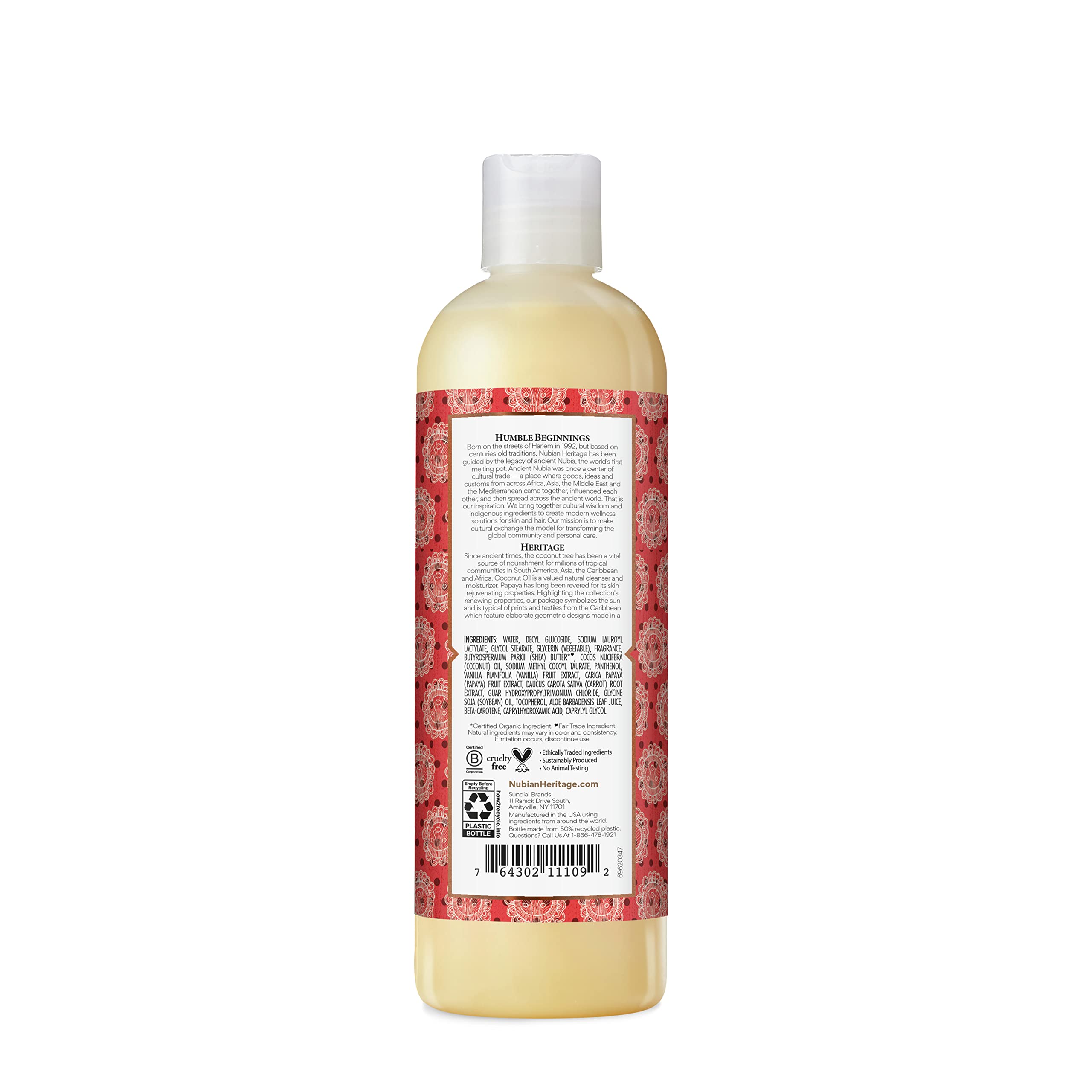Nubian Heritage Coconut & Papaya Body Wash for Dry Skin - Hydrating & Renewing Cleanser, 13 oz - Perfect for Daily Shower & Spa-Like Skin Care