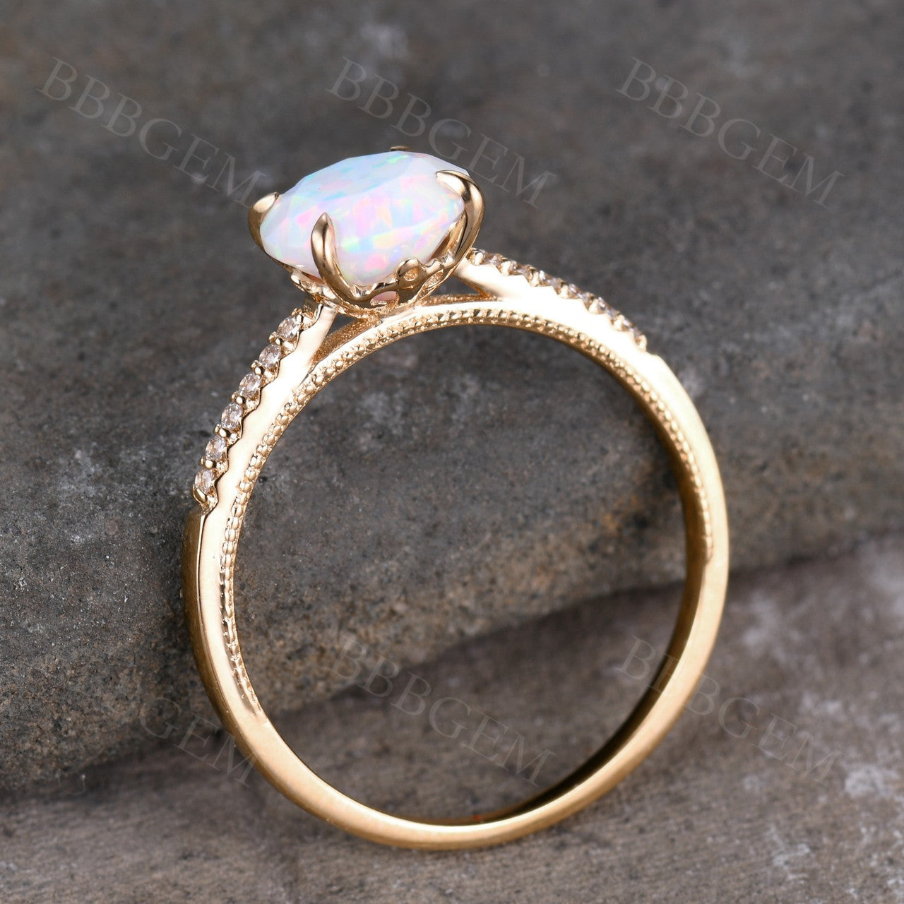 Opal Solitaire Engagement Ring for Women - 14K Rose Gold Wedding Band, Elegant Promise Ring for Her | Perfect for Proposals, Anniversaries & Special Occasions