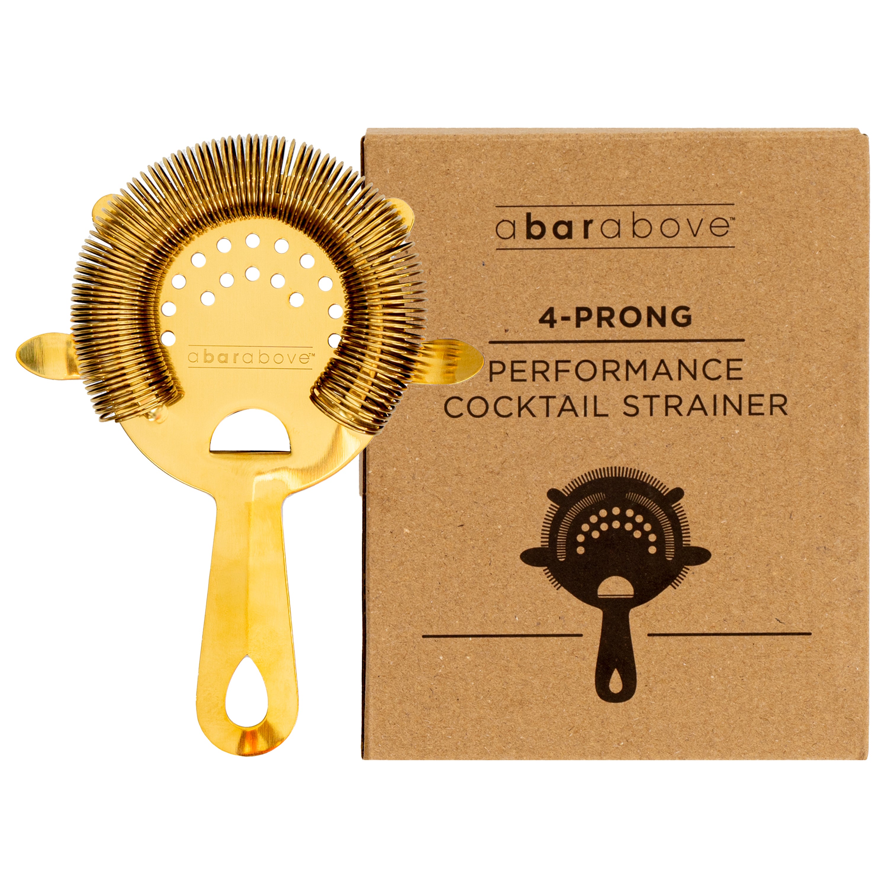 Premium 4-Prong Hawthorne Cocktail Strainer in Gold - Perfect for Mixing Classic & Craft Cocktails at Home or Bar Use