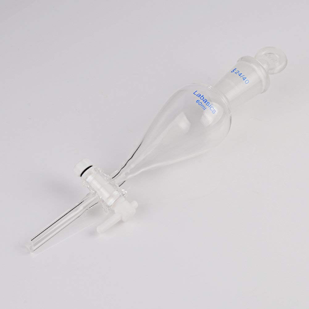 Labasics 60ml Borosilicate Glass Conical Separatory Funnel with PTFE Stopcock - Premium Lab Equipment for Chemical Extraction, Liquid Separation & Essential Oil Distillation (Perfect for Chemistry Labs, Home Brewing & DIY Essential Oils)