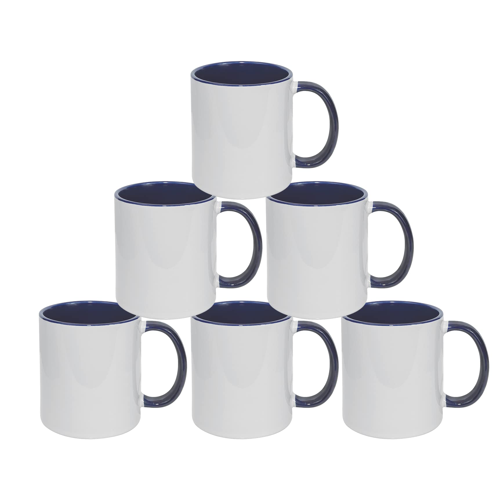 Premium Sublimation Blank Ceramic Coffee Mugs - 11oz Set of 6 - Dishwasher Safe with Dark Blue Interior & Handle - Perfect for Hot/Cold Beverages, Milk Tea, Coffee, Water - Ideal for Home, Office, Gifts & Custom Printing