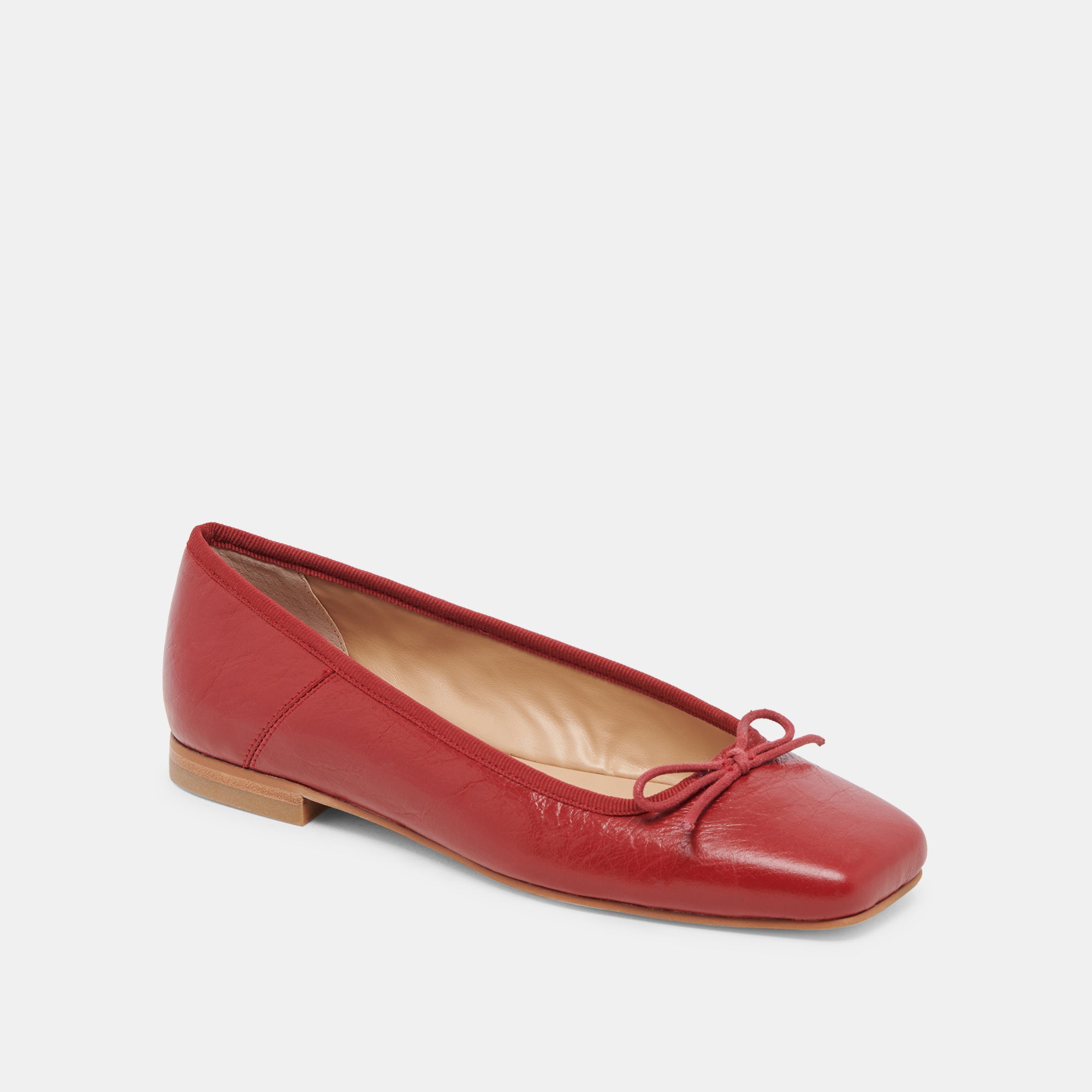 ANISA Women's Red Crinkle Patent Leather Ballet Flats - Comfortable & Stylish Shoes for Work, Casual Wear & Dance