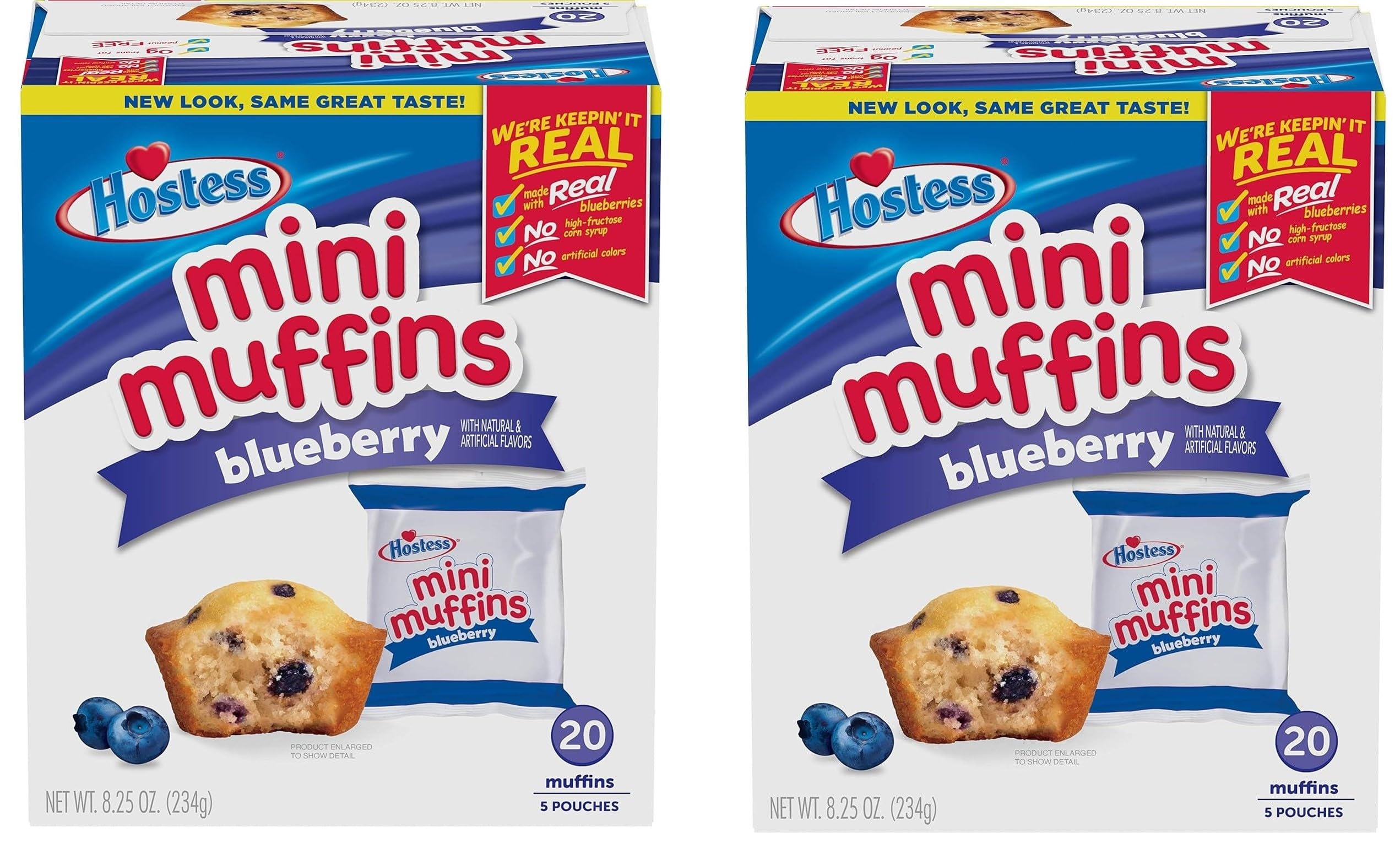Blueberry Mini Muffins - Pack of 2 Boxes (20 Mini Muffins, 5 Pouches, 8.25 Oz Each) - Perfect for Parties, Office Snacks & On-the-Go Breakfast