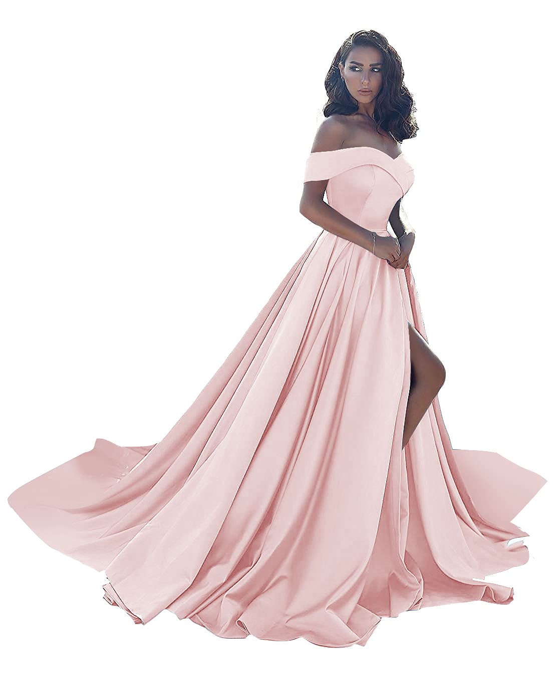 **Elegant Plus Size Ball Gowns for Women | Off-Shoulder Satin Prom Dresses 2022 | A-Line Wedding Gowns with Slit | Perfect for Prom, Formal Events & Weddings**