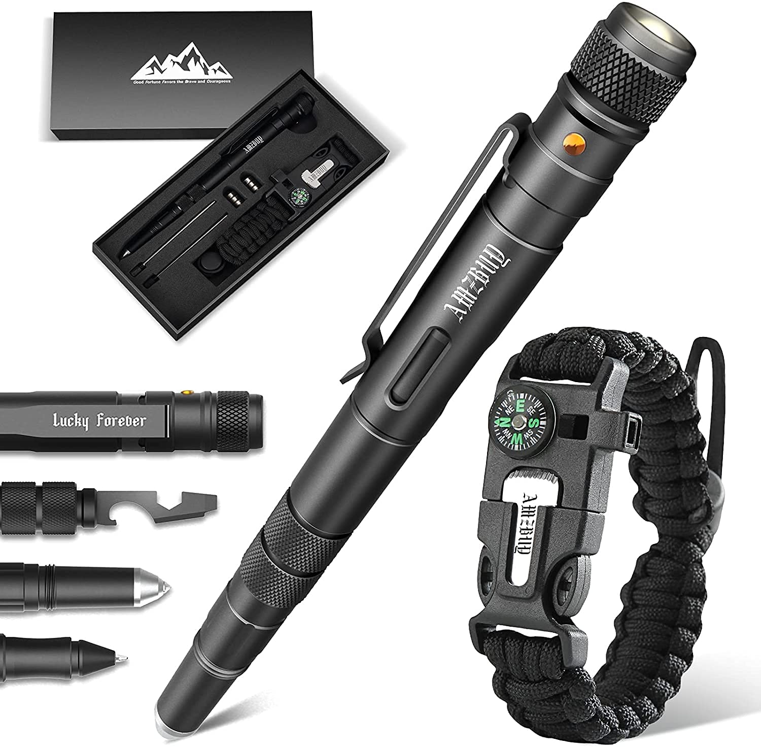 **7-in-1 Multitool Pen & 5-in-1 Bracelet Set - Engraved 