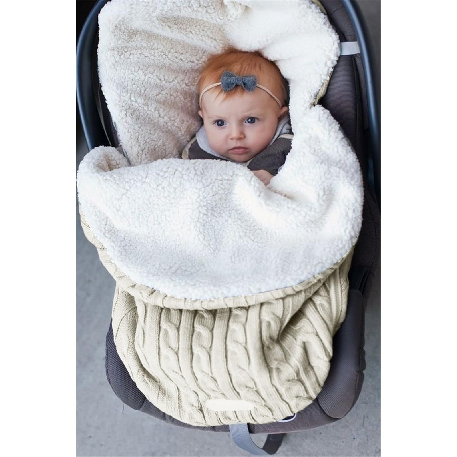 Warm Baby Sleeping Bag for Newborns - Soft Knit Wool Swaddling Blanket & Sleep Sack - Winter Infant Footmuff for Stroller, Crib & Travel (Beige, One Size) - Perfect for Cozy Naps & Outdoor Adventures